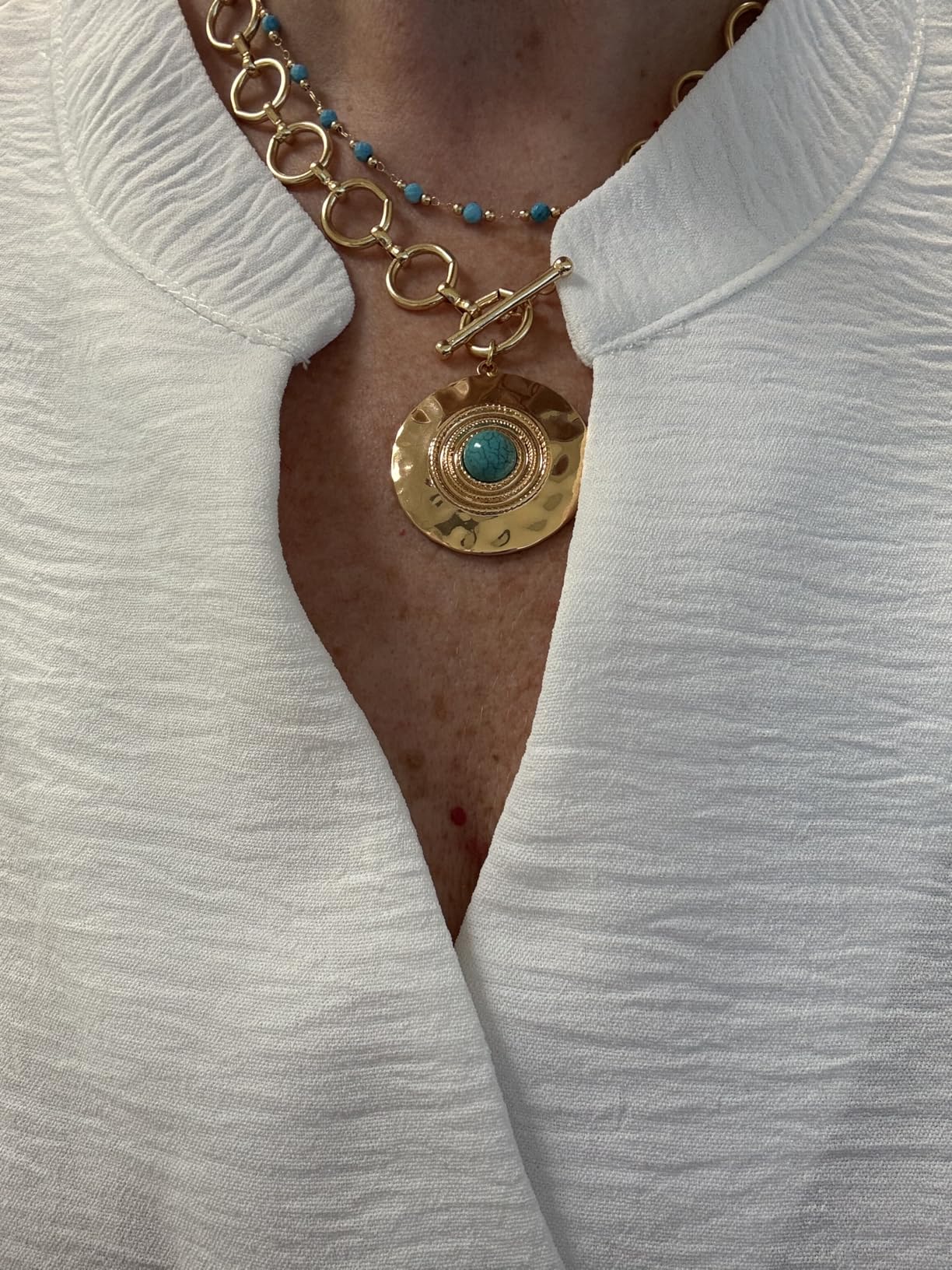 18k Gold Plated Chain Link Necklace for Women, Baroque Pearl/Compass Pendant Necklace customer photo 2