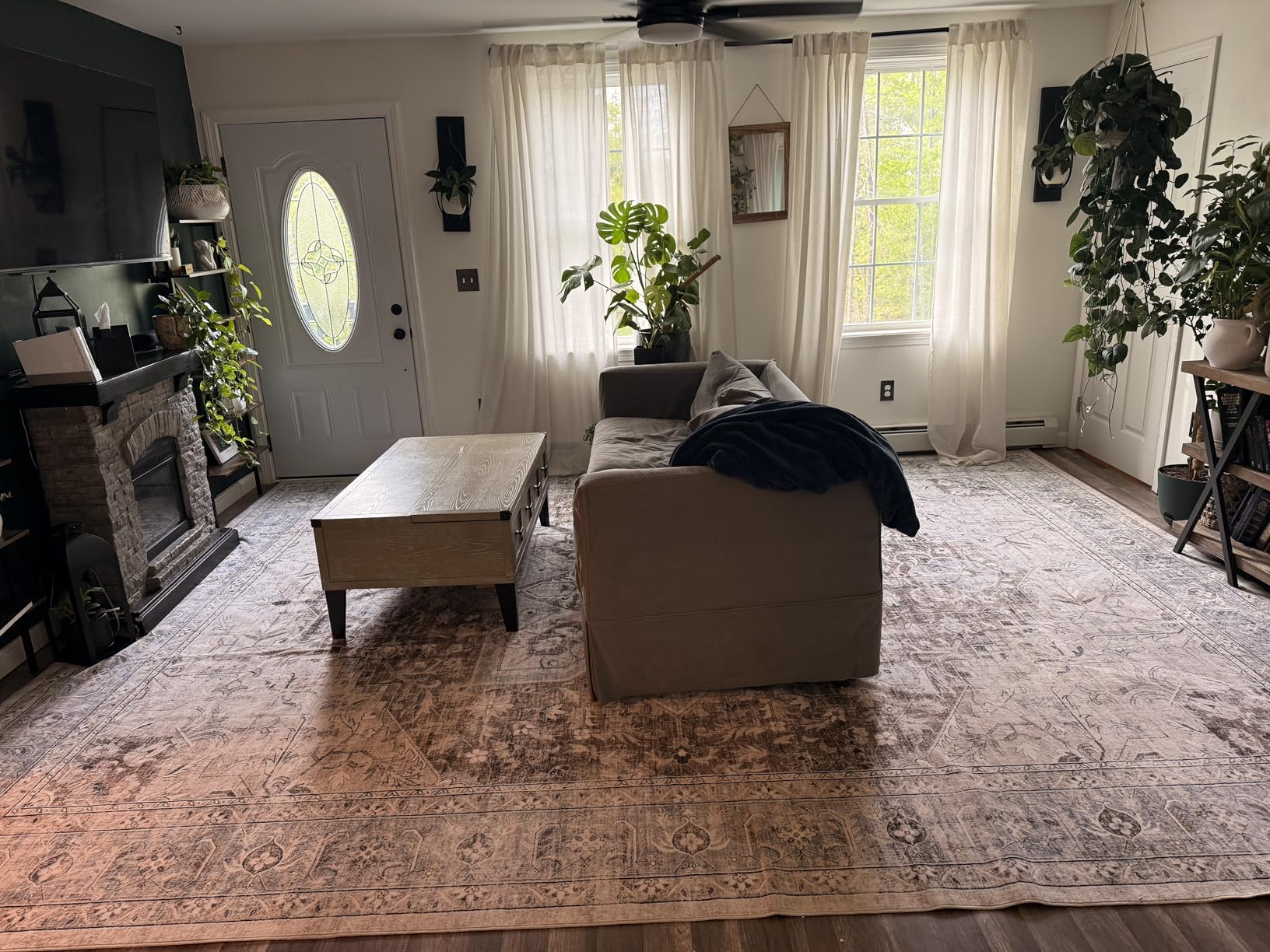 Tortania Area Rug Living Room Rugs - 9x12 Washable Boho Rug Vintage Oriental Distressed Farmhouse Large Thin Indoor Carpet for Living Room Bedroom Under Dining Table Home Office - Cream Blue customer photo 2