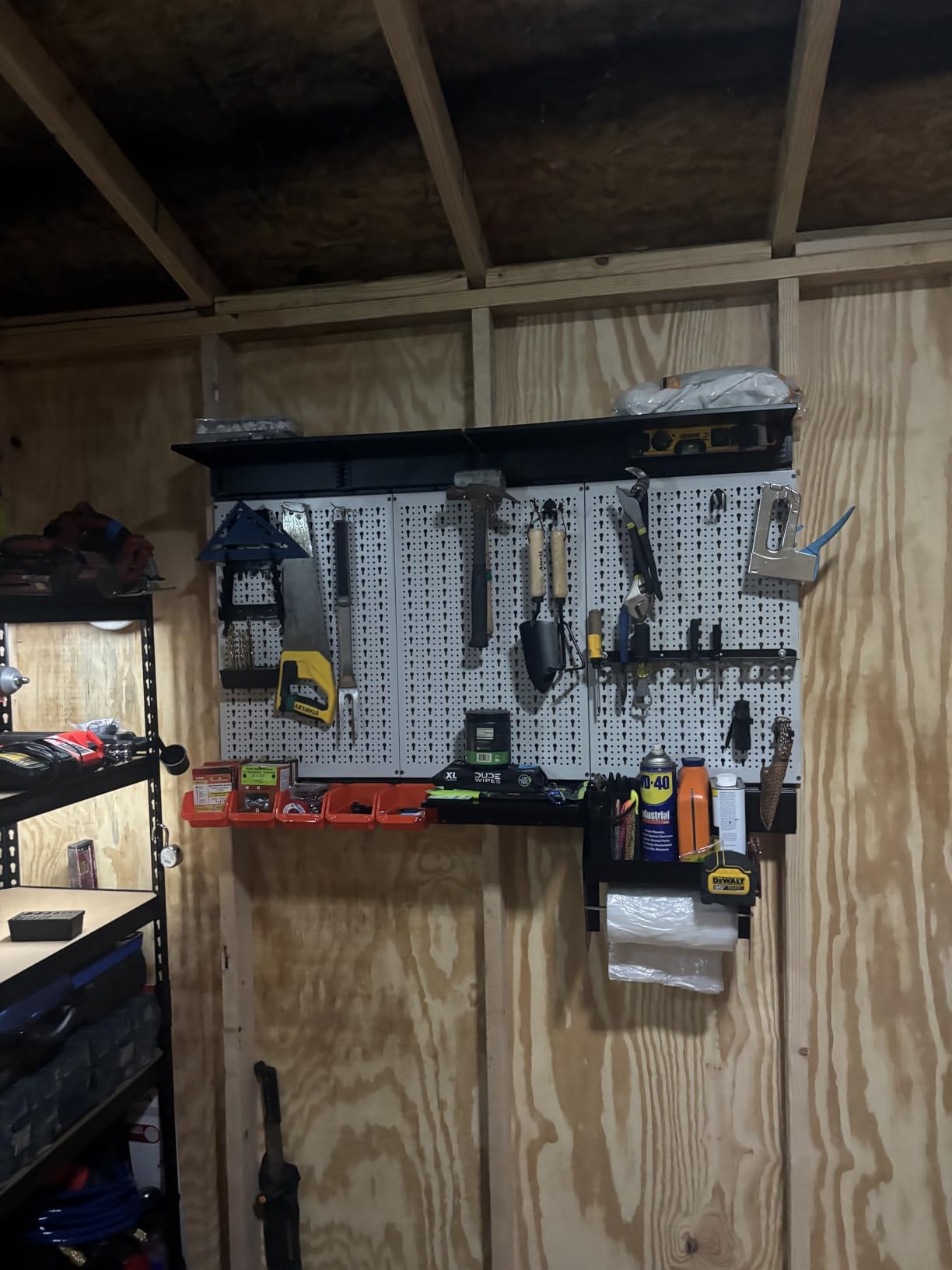 TORACK Metal Pegboard Wall Organizer 4ft Wide, Tool Storage Pegboard System for Garage with Accessories, Wall Mount Storage Bins, Shelves, Peg board Tool Organizer Kit for Workbench(Black) customer photo 1