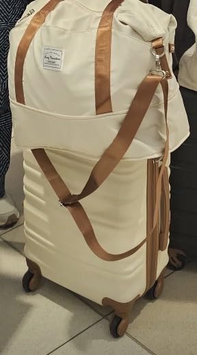 6 Piece Luggage Set Carry on Suitcase with ABS+PC hardshell, Spinner Wheels & YKK Zipper TSA Lock (BEIGE-BROWN, 6 piece set) customer photo 2