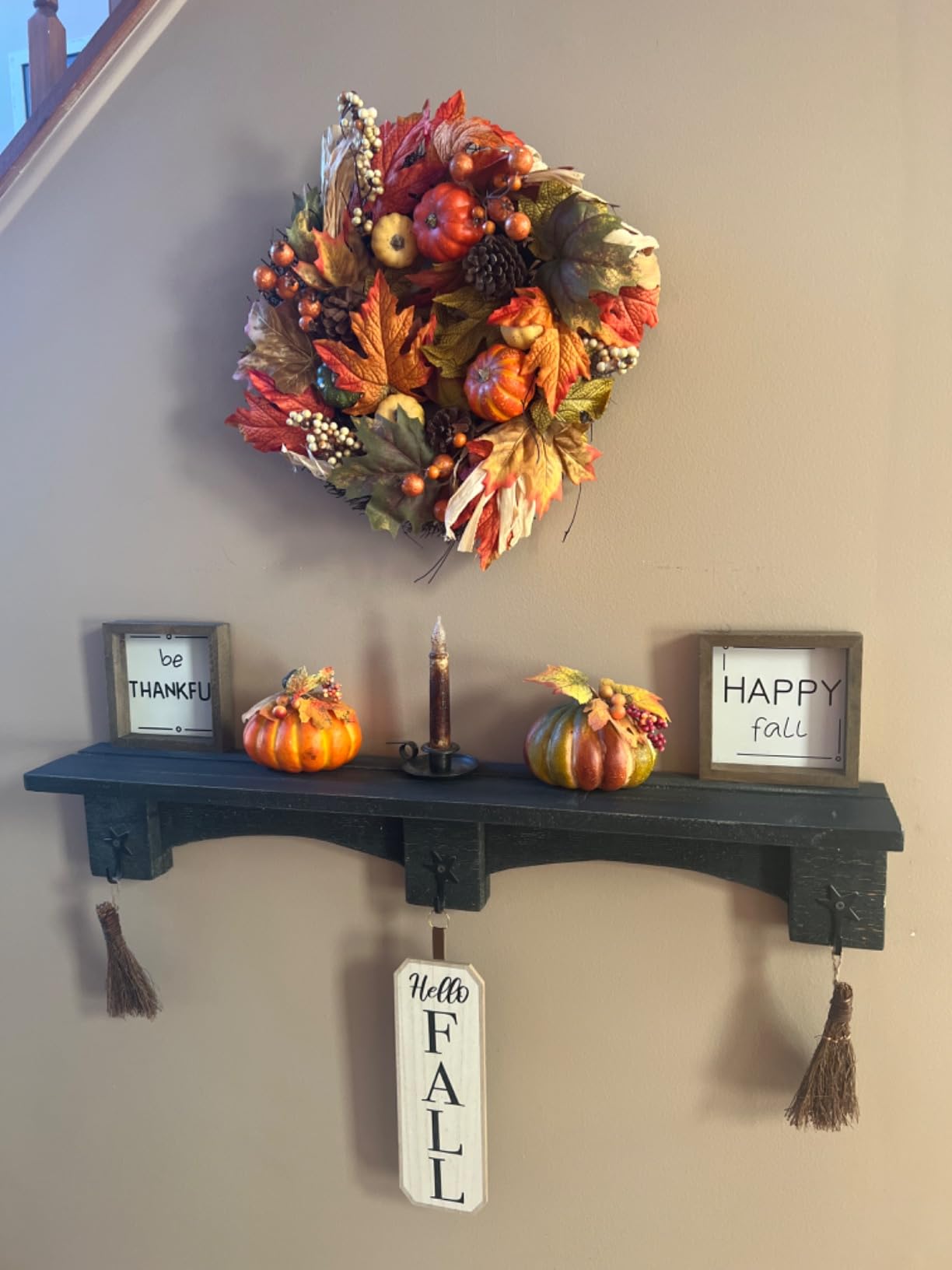 Fall Wreaths for Front Door, 20inchs Autumn Wreath with Hangers Pumpkin Maple Autumn Harvest Wreath Fall Decorations for Home Ideal Thanksgiving Decorations Wall Window Party Decor Indoor Outdoor customer photo 2