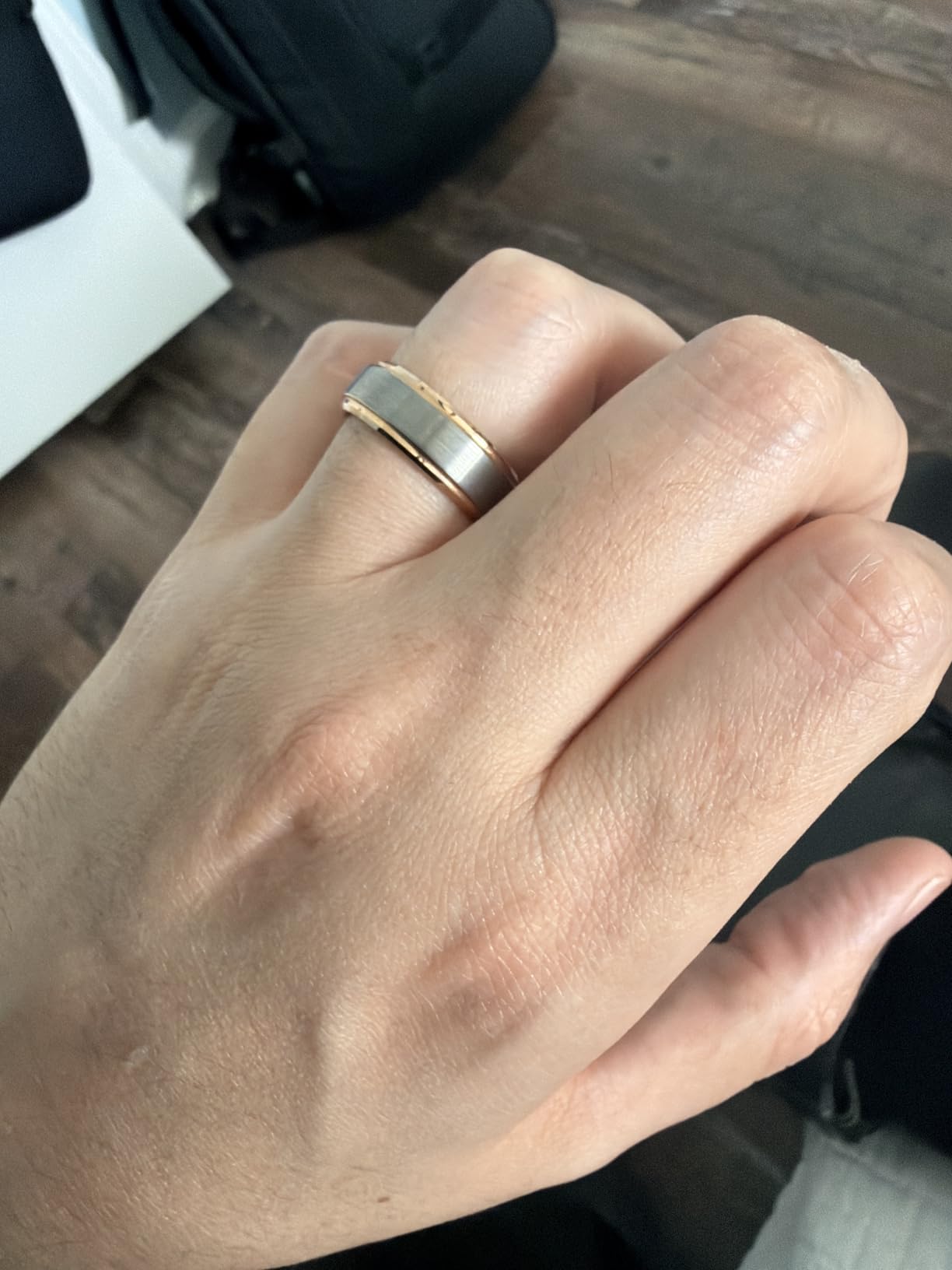 King Will Mens Brushed Wedding Band, Two Tone Matte Step Edges/Pipe Cut, Tungsten Carbide Anniversary Promise Rings Comfort Fit customer photo 1