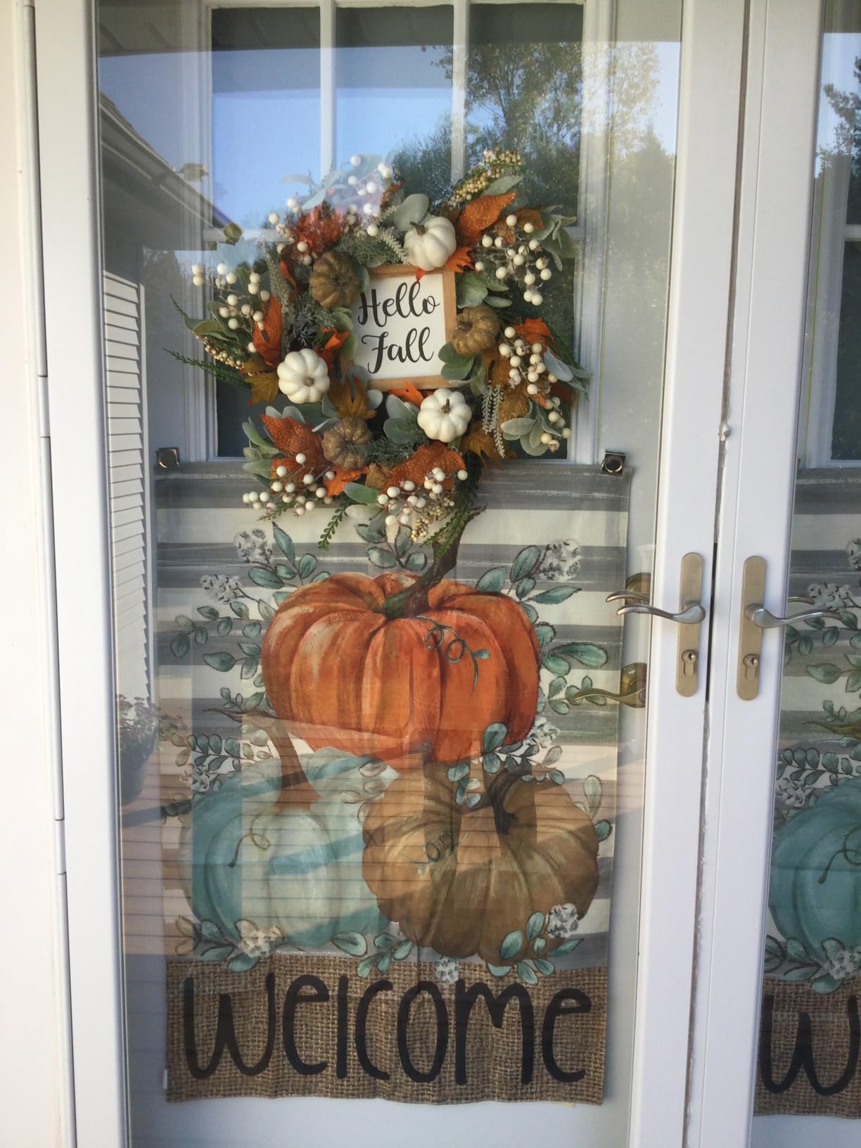 20inch Thanksgiving Fall Wreath, Eucalyptus Berries Pumpkins Lamb Ears Leaves Autumn Wreaths for Front Door, Fall Decor, Porch Wall, Home Outdoor Holiday Decorations Wreath for Autumn customer photo 1