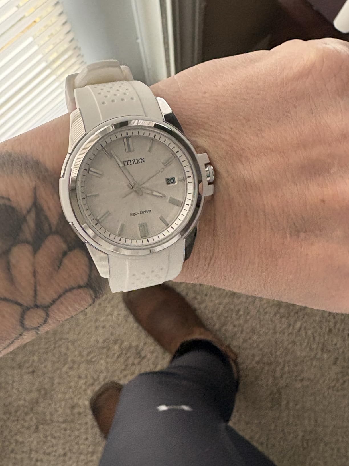 Citizen Ladies' Eco-Drive Classic Silver Stainless Steel 3 Hand Watch with White Rubber Strap (Model: FE6131-04A) customer photo 2