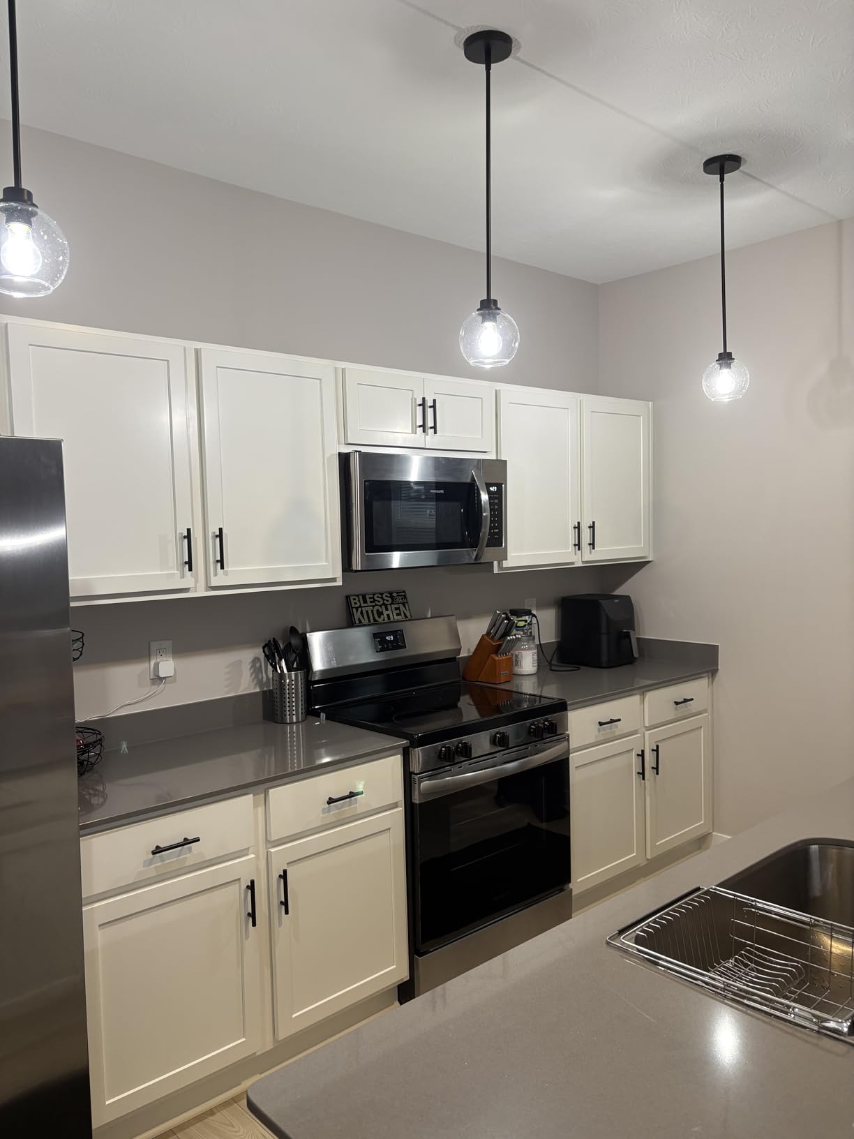 Modern Black Farmhouse Pendant Light with Glass Shade, Industrial Pendant Lighting, Adjustable Hanging Light Fixtures customer photo 1
