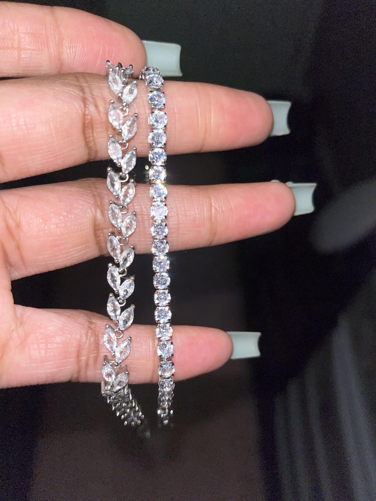 GEMOSA 3 Pcs Tennis Bracelet Set 14K Gold Plated Marquise Cubic Zirconia CZ Diamond Dainty Adjustable Silver Bracelets for Women Brides Stackable Fashion Jewelry Wedding Prom Gift customer photo 2