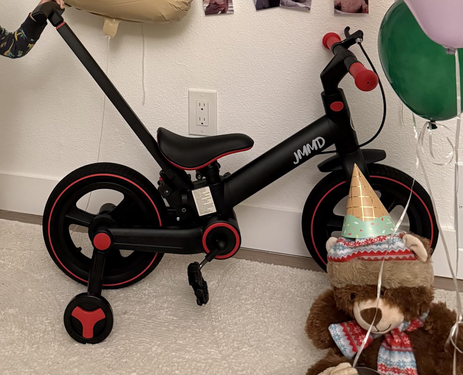 JMMD 6 in 1 Toddler Bike with Push Handle for Kids 18-60 Months, 12 Inch Foldable Balance Bike with Training Wheels, Pedals, Brakes, Kickstand, Push Tricycle Toddler Gift & Toys for Boy & Girl customer photo 2