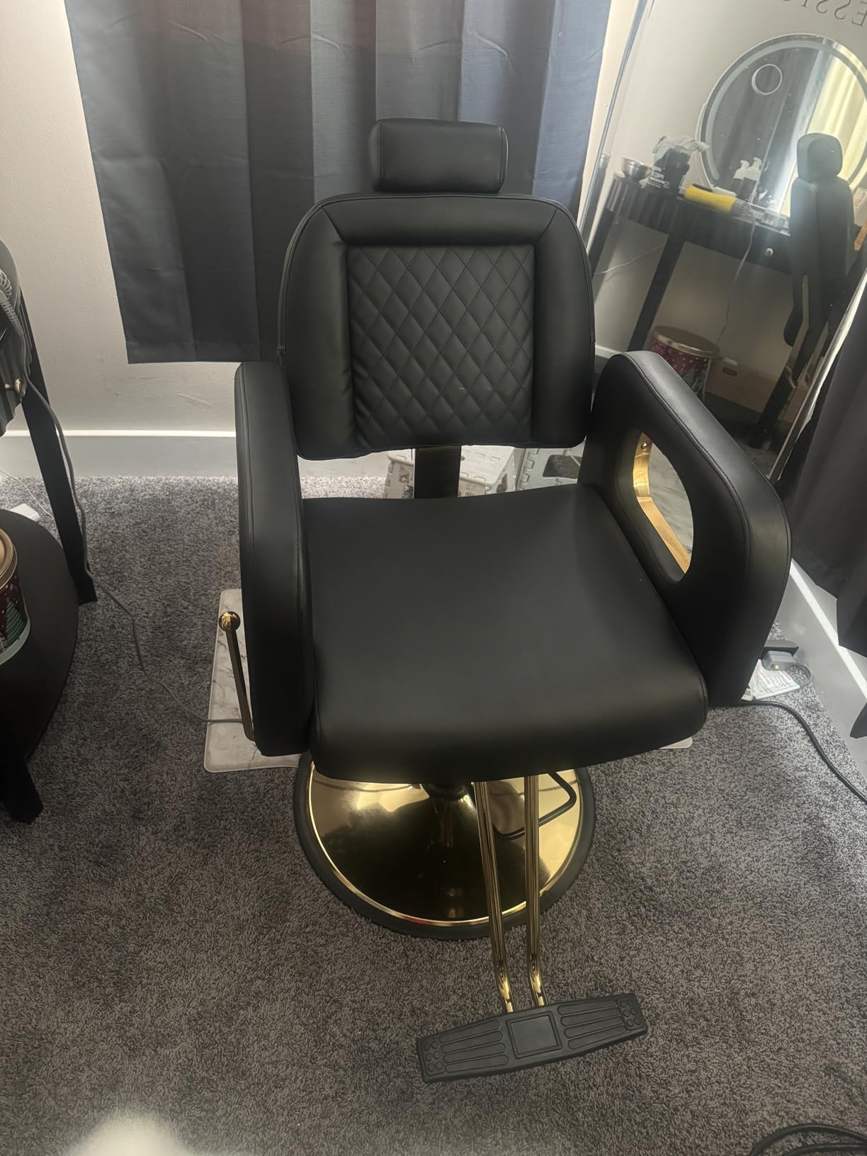 Baasha Black & Gold Reclining Salon Chair - All Purpose Hydraulic Barber Chair with Removable Headrest - Comfortable Styling Chair for Makeup, Lash, Tattoo, Braiding & Shaving, 440 lbs Cap. customer photo 2