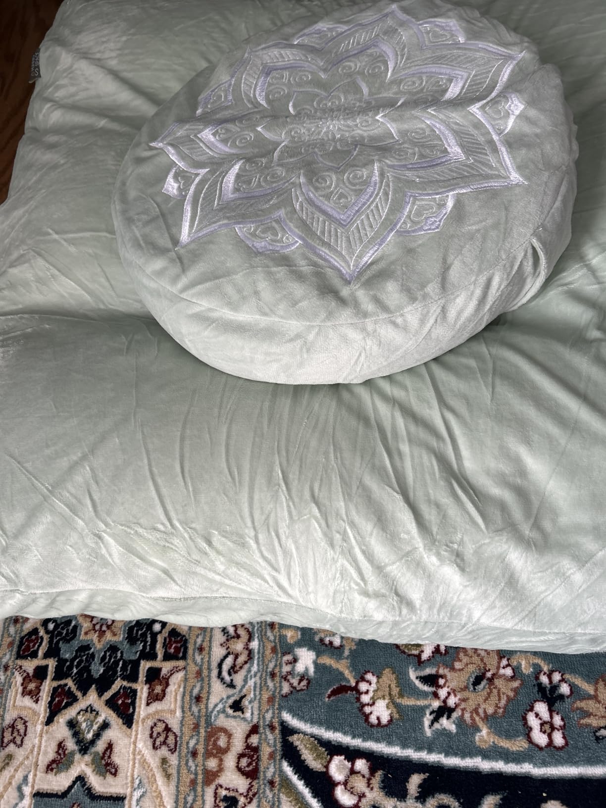 Meditation Cushion Set Zafu & Zabuton - Buckwheat Hull & Memory Foam, Adjustable Floor Pillow for Yoga, Meditation & Sitting, Removable Velvet Cover (Navy Blue) customer photo 1