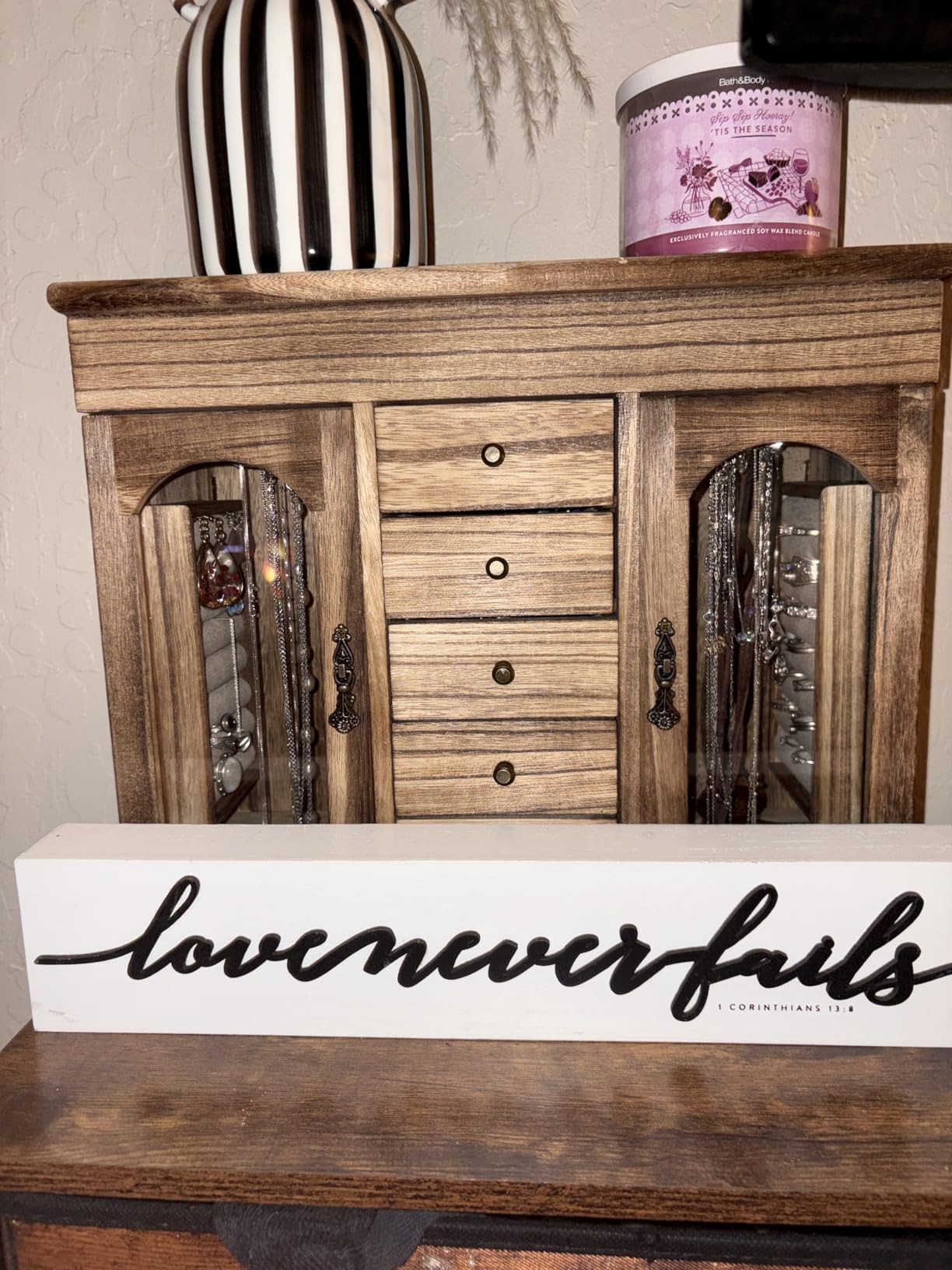 Miratino Jewelry Box for Women Girls, Rustic Wooden Jewelry Organizer Box with Mirror, 5 Layer Jewelry Storage Case Display for Necklaces Earrings Rings Bracelets Valentine's Day Gifts customer photo 1