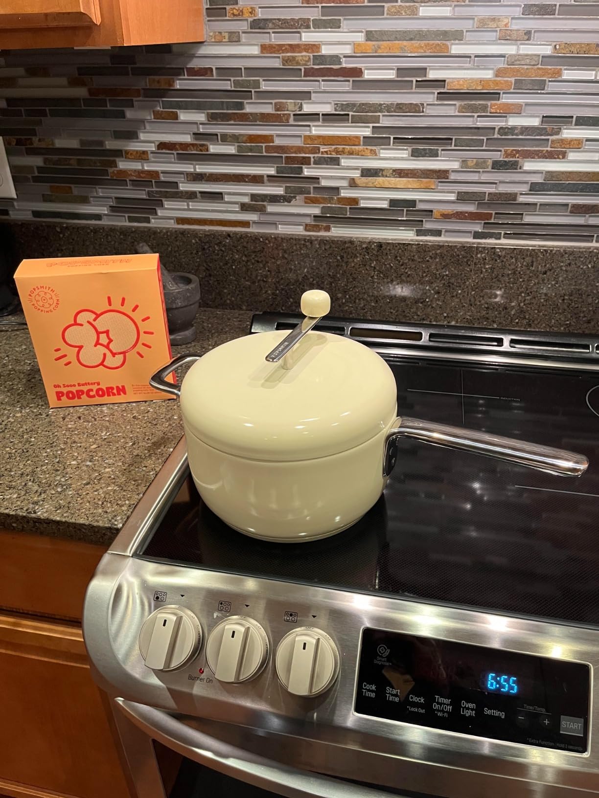 Popsmith Popcorn Popper in Cream - 6 Quart Stovetop Popcorn Machine, Stainless Steel Popcorn Maker Compatible with All Stovetops customer photo 2