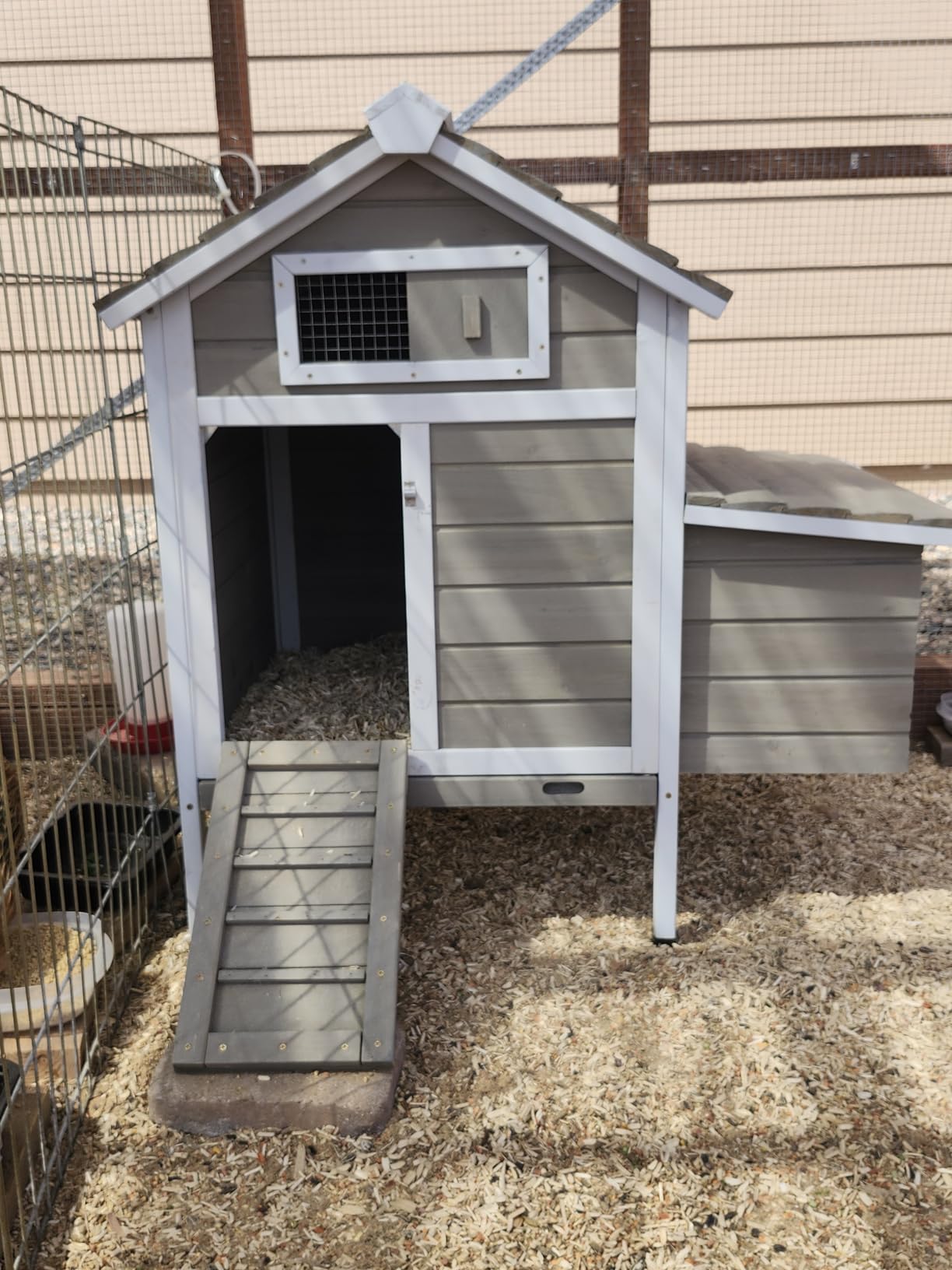 Gowoodhut Chicken Coop Rabbit Hutch with Removable Trays,Raised Floor Hen House with Nesting Box,Wooden Outdoor Poultry Cage Pet House with Ramp Run Hen Cage for Garden Backyard(Grey) customer photo 2