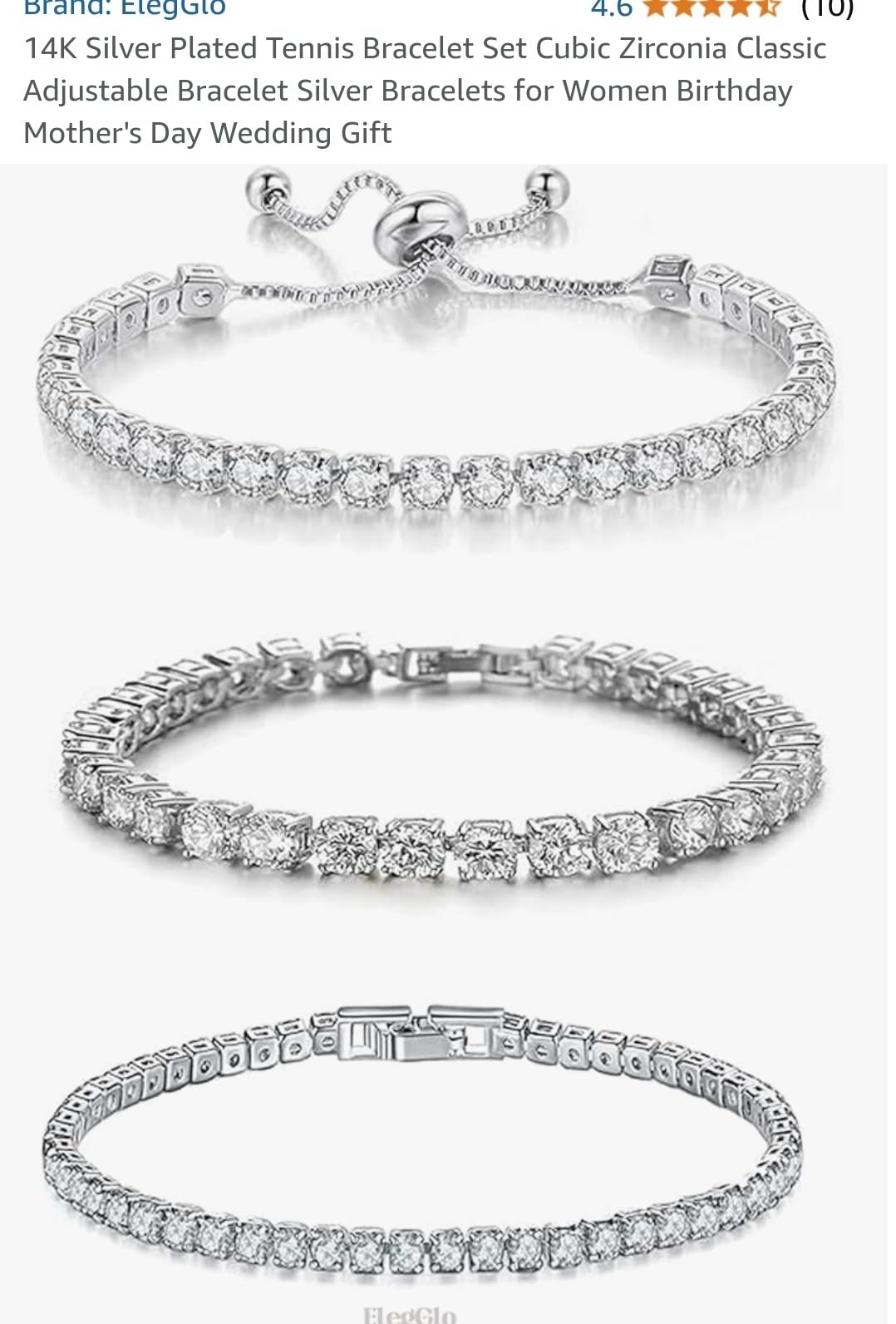 14K Silver Plated Tennis Bracelet Set Cubic Zirconia Classic Adjustable Bracelet Silver Bracelets for Women Birthday Mother's Day Wedding Gift customer photo 2
