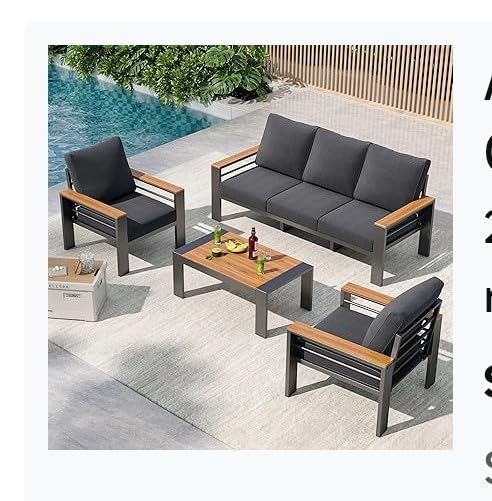 Wisteria Lane Aluminum Outdoor Patio Furniture Set, Modern Patio Conversation Sets, Outdoor Sectional Metal Sofa with 5 Inch Cushion and Coffee Table for Balcony, Garden, Black Frame & Gray Cushion customer photo 2