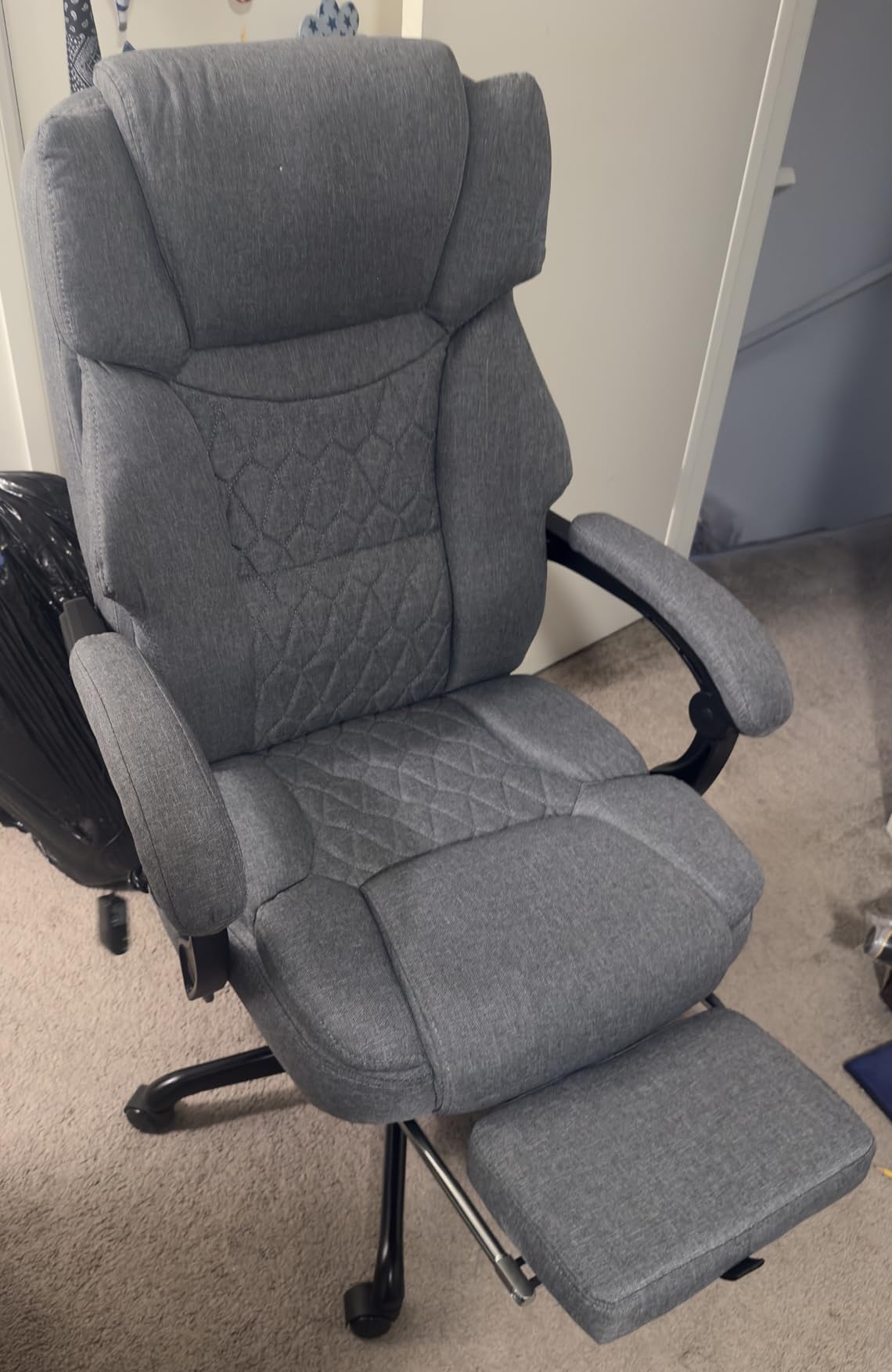 Massage Office Chair with Foot Rest 6 Points Vibration and Heat Home Office Desk Chairs for Heavy People 400lbs Reclining Managerial Chairs Ergonomic Executive Chair (Black) customer photo 1