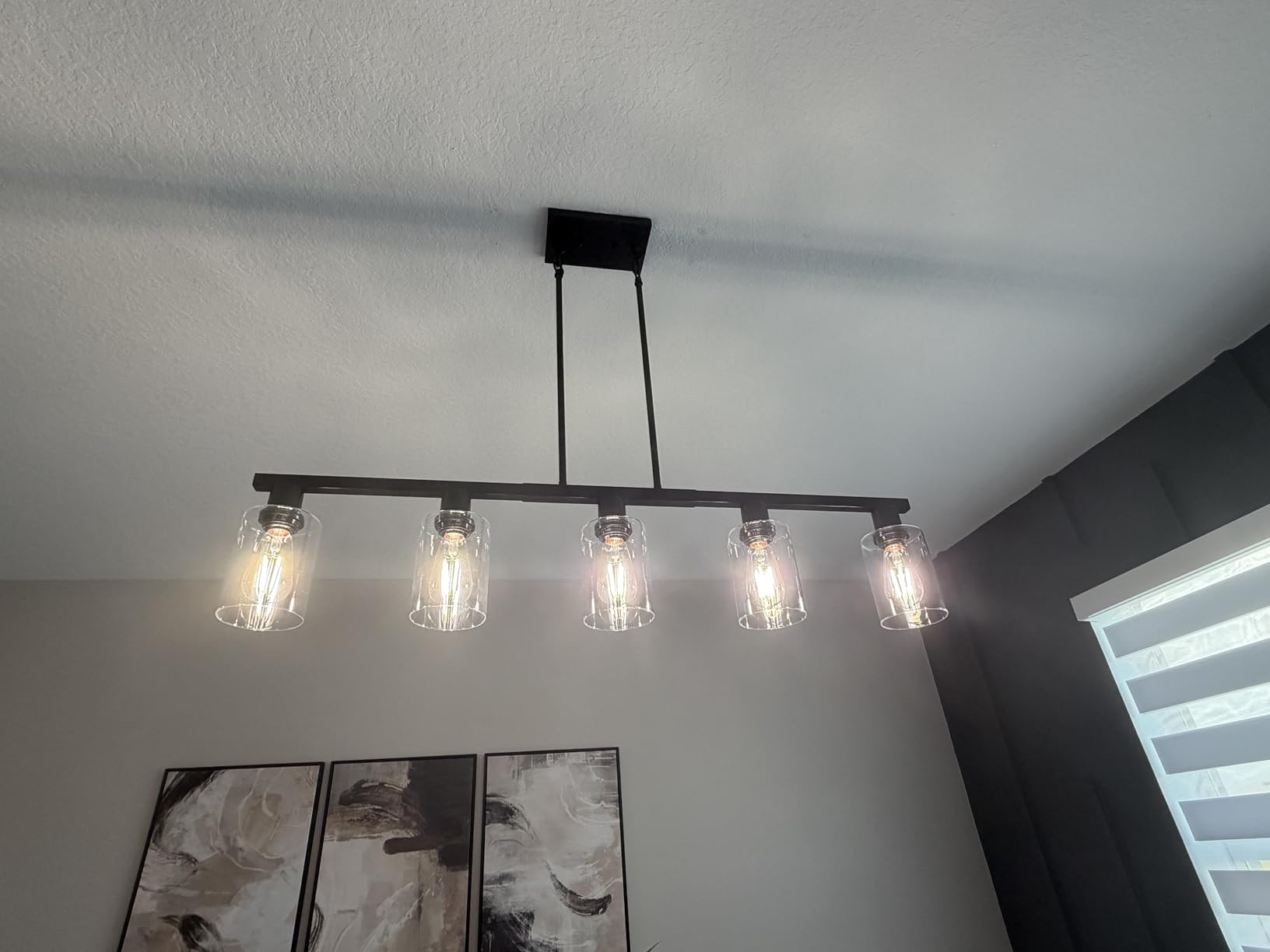 4-Light Kitchen Island Lighting, Black Simplicity Bar Island Lights for Kitchen, Farmhouse Chandelier with Adjustable Height and Clear Glass Shades, Linear Hanging Dining Room Light Fixture Over Table customer photo 1