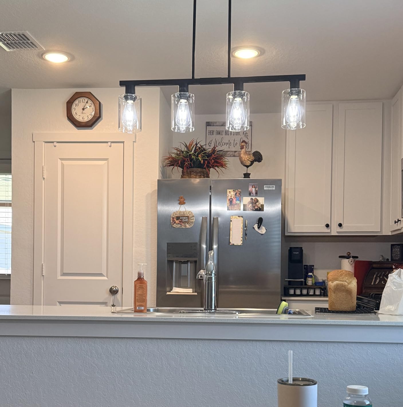 4-Light Kitchen Island Lighting, Black Simplicity Bar Island Lights for Kitchen, Farmhouse Chandelier with Adjustable Height and Clear Glass Shades, Linear Hanging Dining Room Light Fixture Over Table customer photo 2