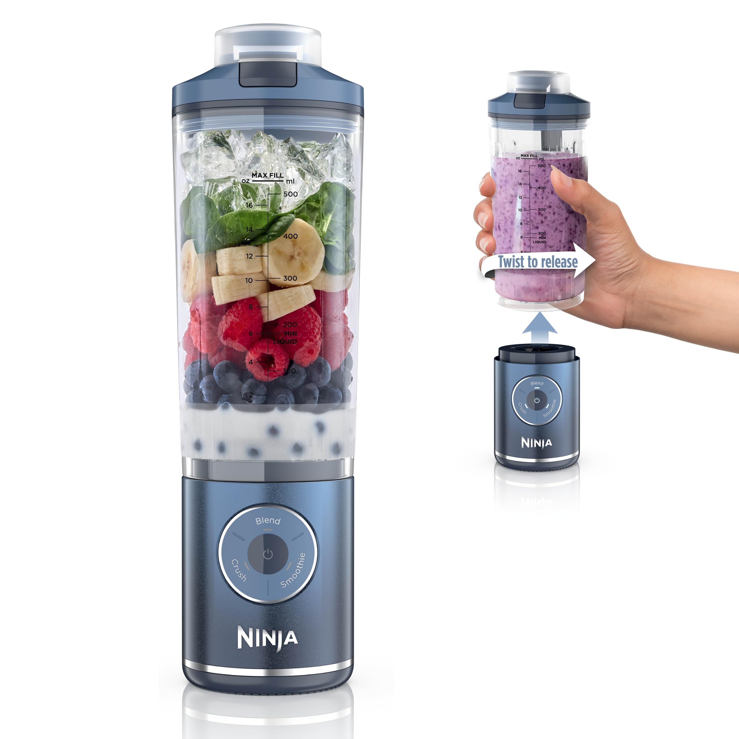 Ninja Blast Max, Portable Blender + Twist & Go, Personal Smoothie, Blend, Ice Crush, 3 Programs, Cordless, 22 oz removable Vessel, Dishwasher Safe, Leakproof, Navy, BC251NV customer photo 2