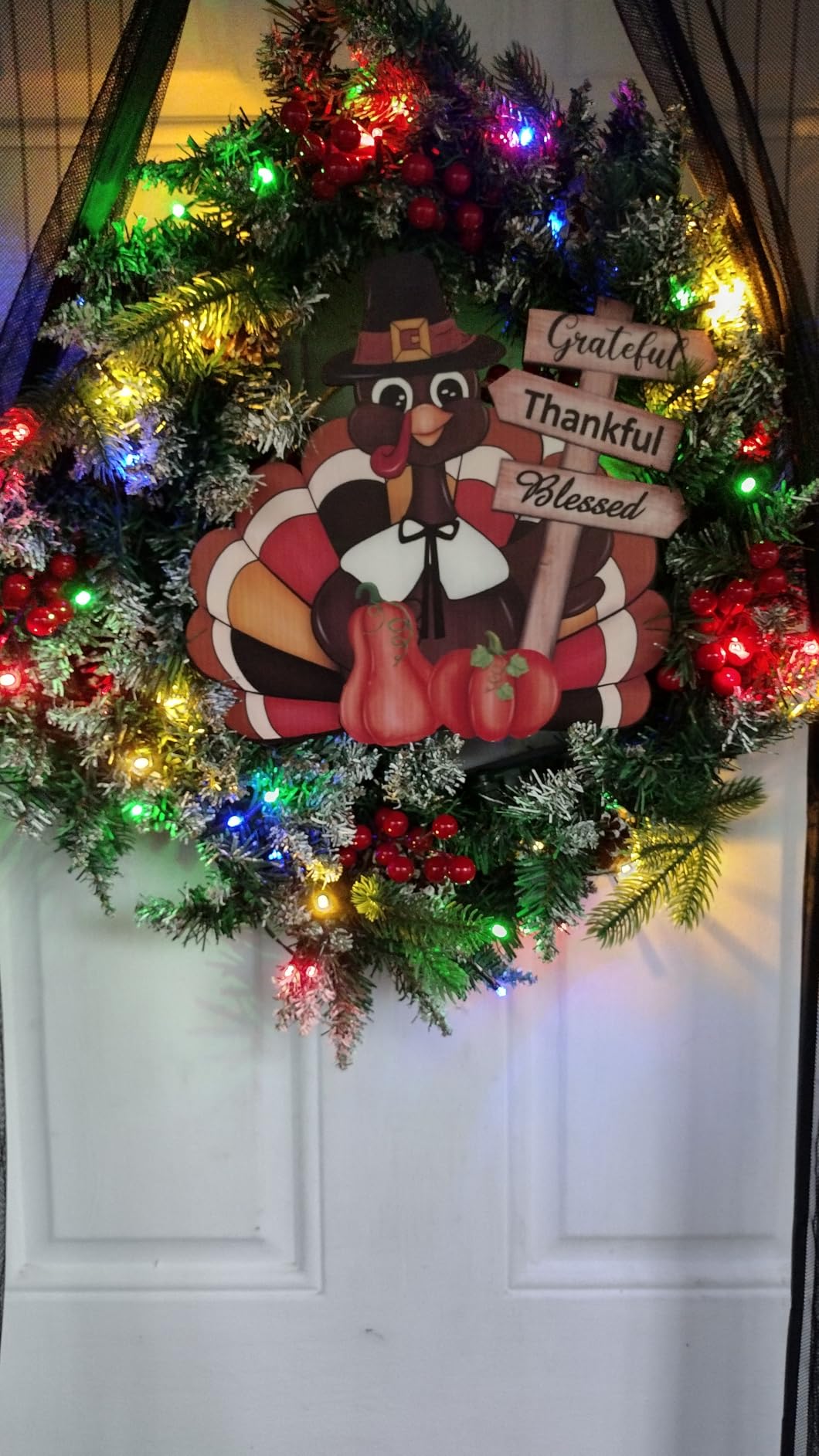 Thanksgiving Decoration Wooden Turkey Pumpkin Door Wreath for Front Door Sign Wall Signs, Thankful Blessed Grateful Pumpkin Sign Hanging for Fall Autumn Harvest Home Halloween Decoration customer photo 2