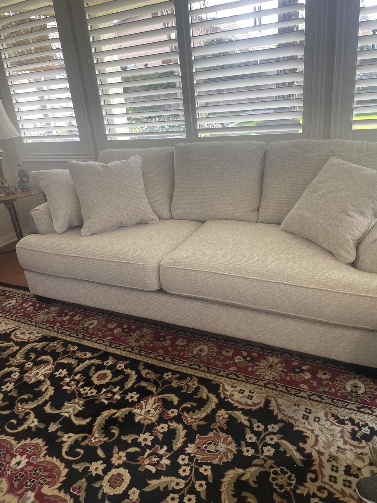 Signature Design by Ashley Monaghan Vintage Loveseat with Accent Pillows, Reversible Cushions and Rolled Arms, Beige customer photo 1