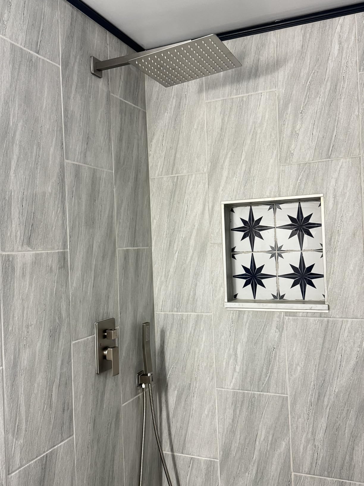 Aolemi Shower Faucet Set Rain Shower System with Handheld Spray Bathroom Shower Combo Rough-in Valve and Shower Trim Kit Included Brushed Nickel 8 Inch Wall Mount Shower Head customer photo 1