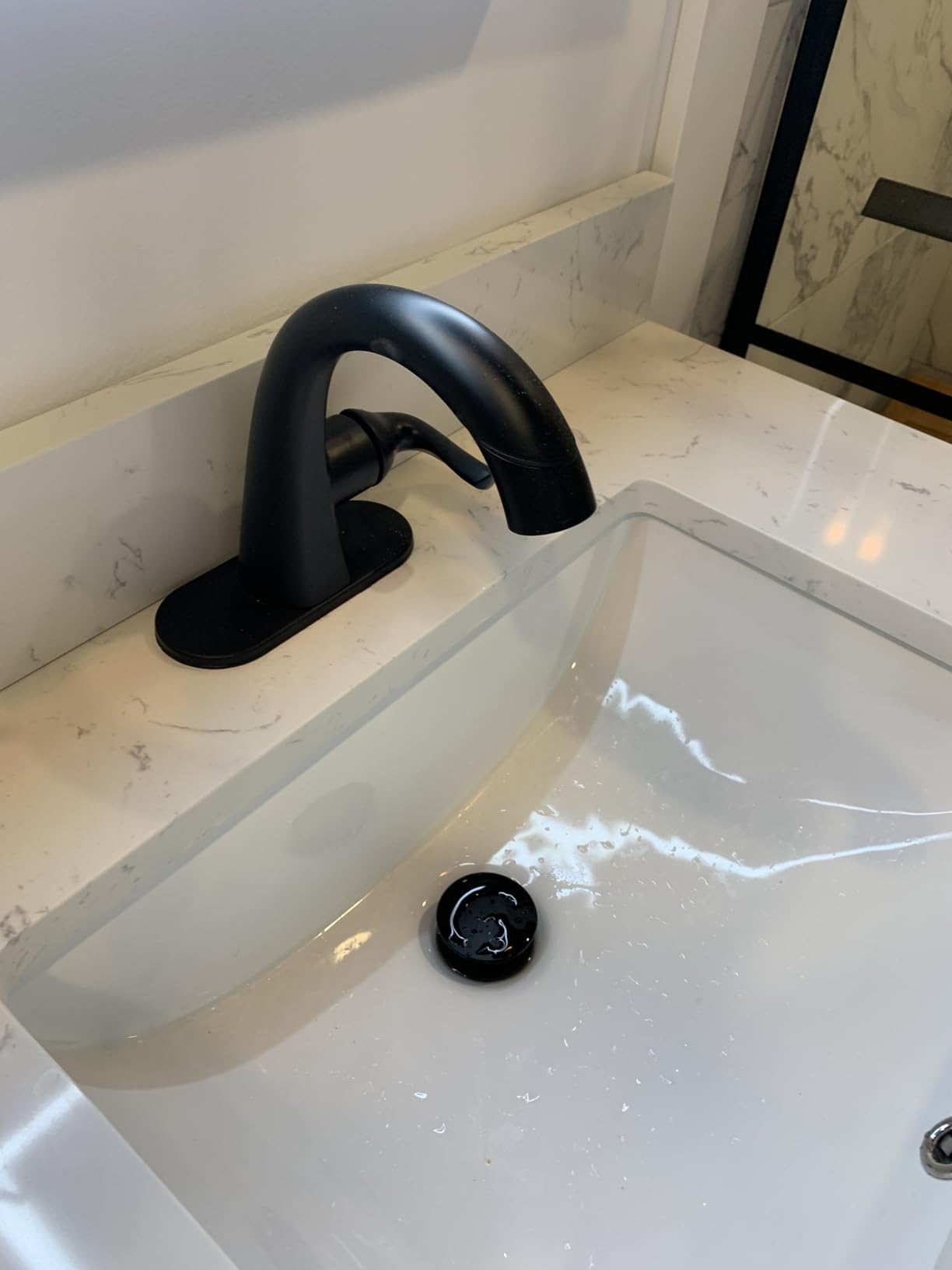 Delta Arvo 1 Hole Pull Down Bathroom Faucet with Sprayer, Brushed Nickel Single Hole Bathroom Sink Faucet with Pull Out Sprayer for Vanity, Push-Pop Drain, SpotShield Stainless 15840LF-SPPD customer photo 2