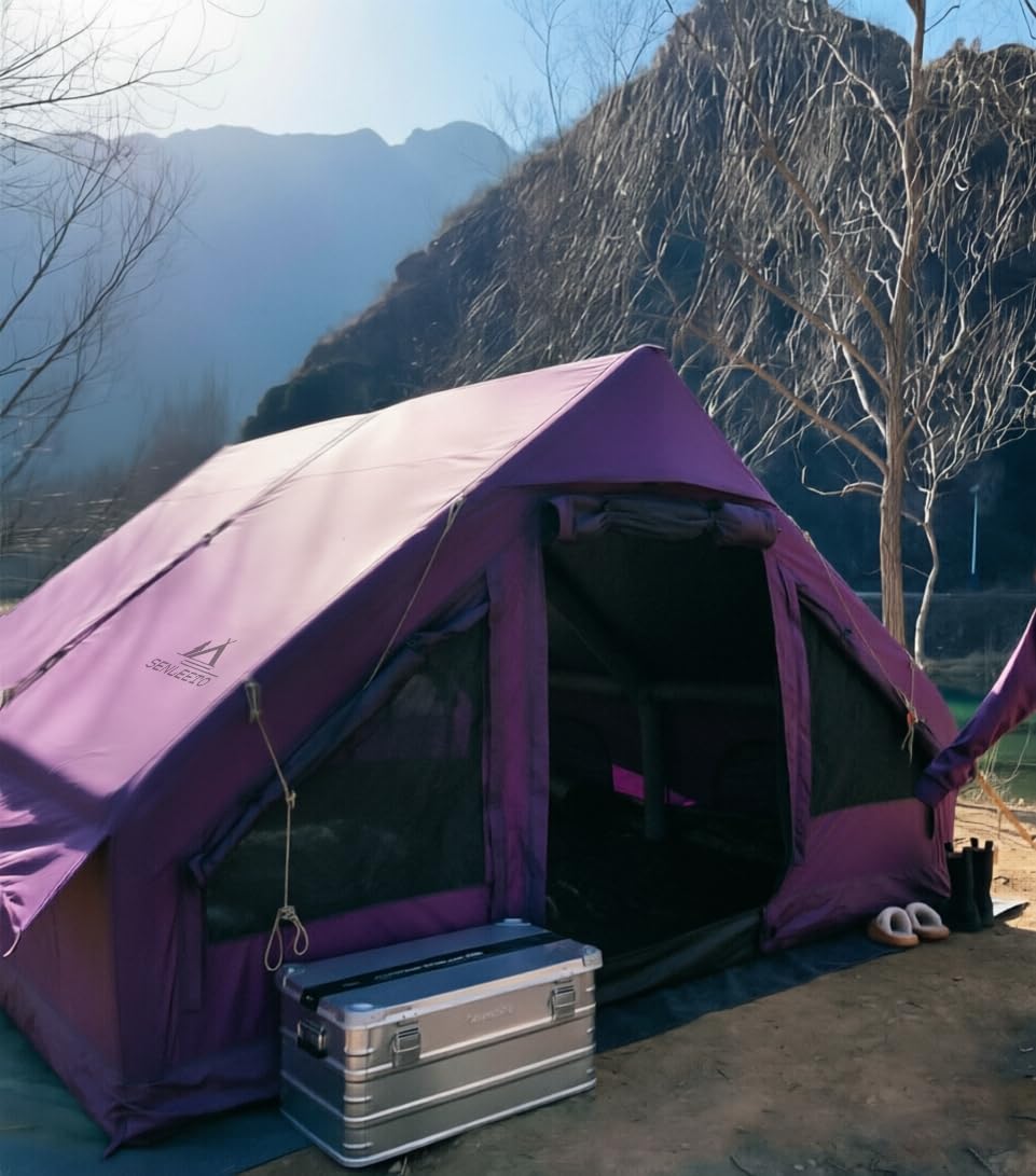 Inflatable Camping Tents 4/6/8/10 Person, Large Inflatable Hot Tent with Stove Jack, 4 Season Blow up Tent with Waterproof Canopy/Ground Tarp, Anti-Moisture Matress for Camping Outdoors customer photo 1