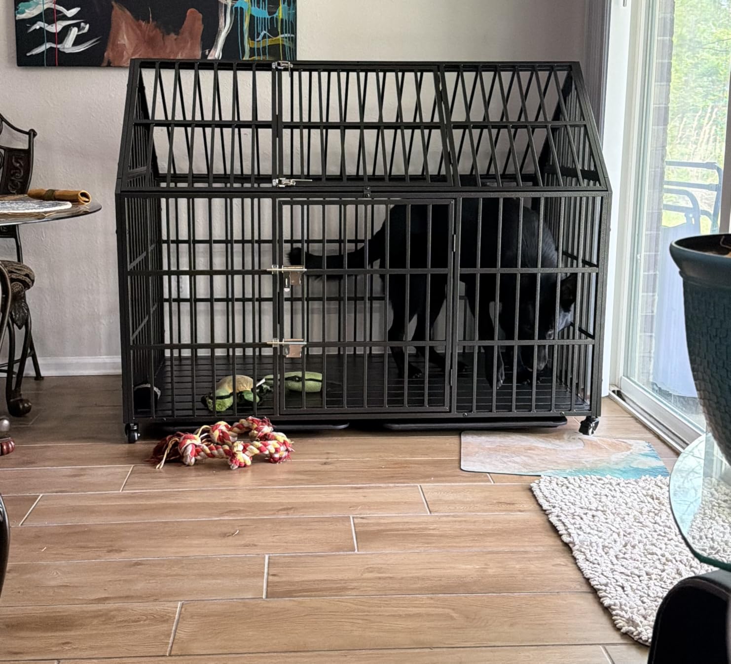 Heavy Duty Dog Crate 54 Inch Dog Pet Cage Kennel with Mat Escape Proof with Roof Top Open 4 Wheels 2 Doors Removable Trays for High Anxiety Extra Large XL XXL Dogs Breeds Great Dane Mastiff Bernard customer photo 1