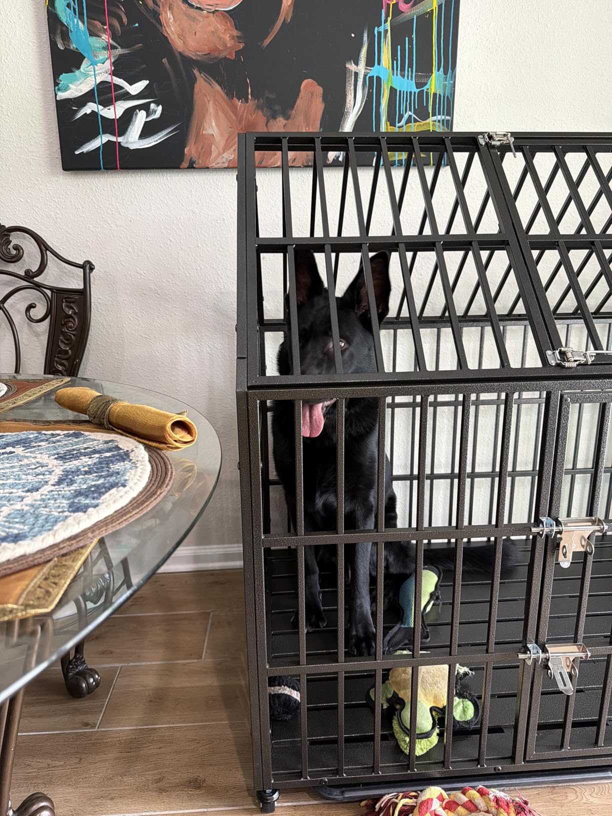 Heavy Duty Dog Crate 54 Inch Dog Pet Cage Kennel with Mat Escape Proof with Roof Top Open 4 Wheels 2 Doors Removable Trays for High Anxiety Extra Large XL XXL Dogs Breeds Great Dane Mastiff Bernard customer photo 2