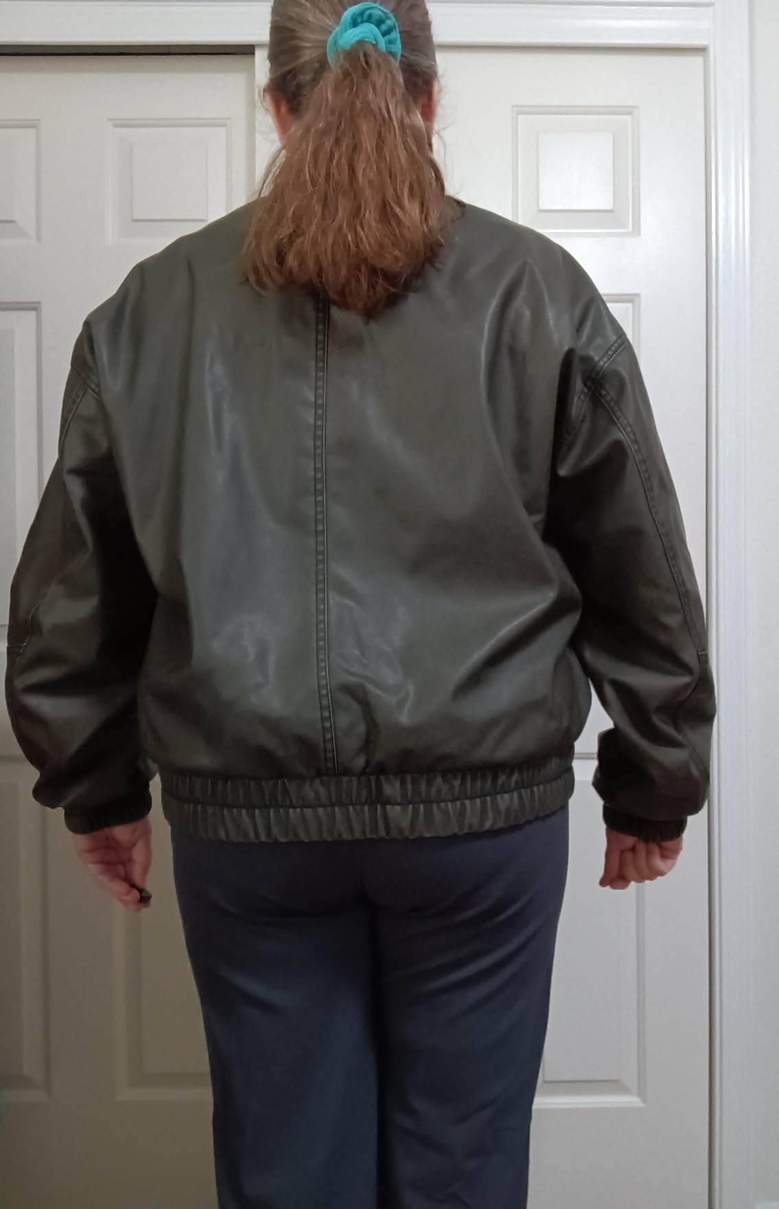 Women's Faux Leather Jacket Oversized Moto Biker Coat Vintage with Corduroy Collar S-XXL customer photo 1