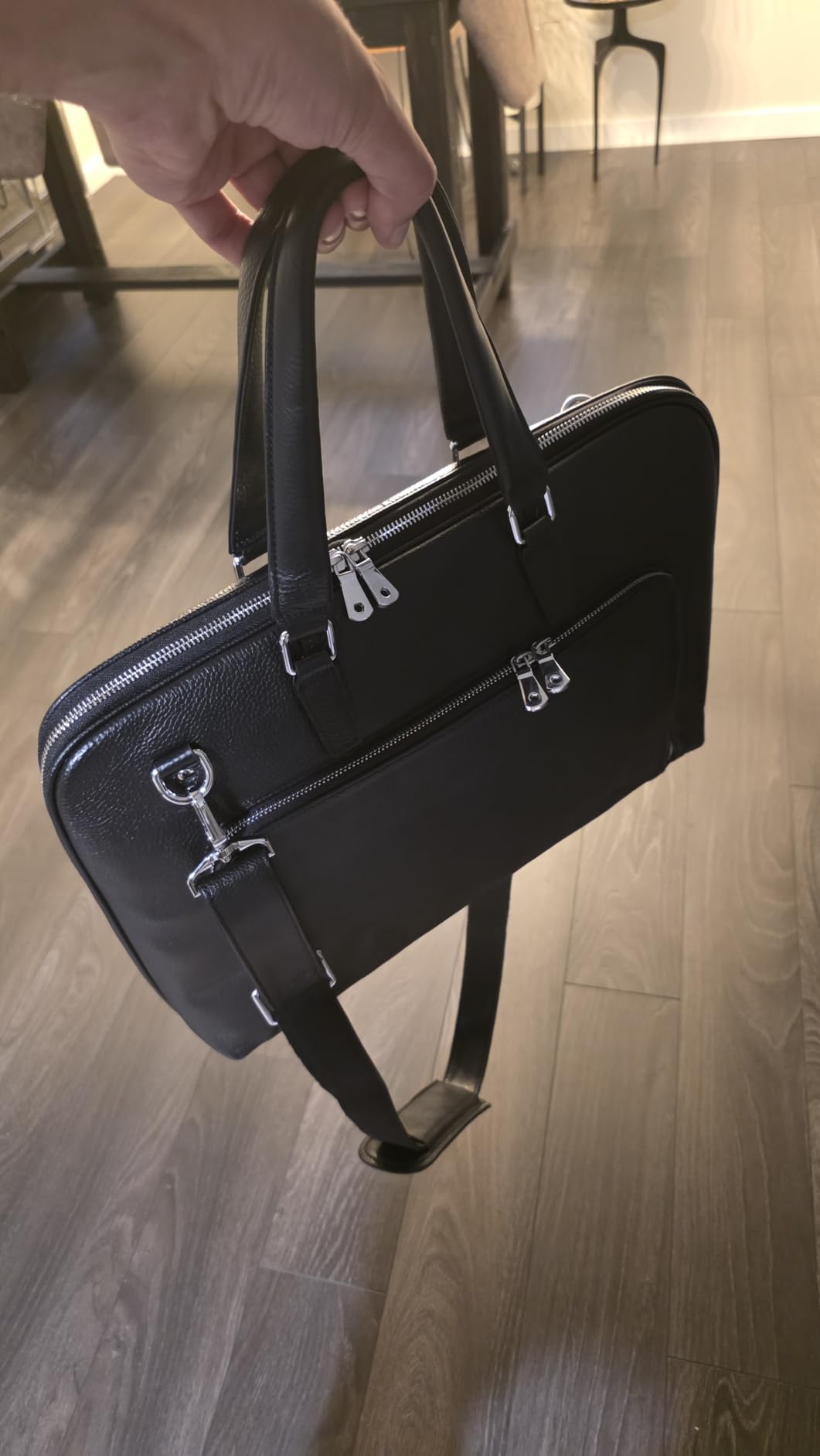 Masa Kawa Black Leather Slim Briefcase for Men Women Fits 15.6-16 Inch Laptop Professional Business Messenger Crossbody Shoulder Bag Lawyer Ladies Office Work Brief Attache Case customer photo 1