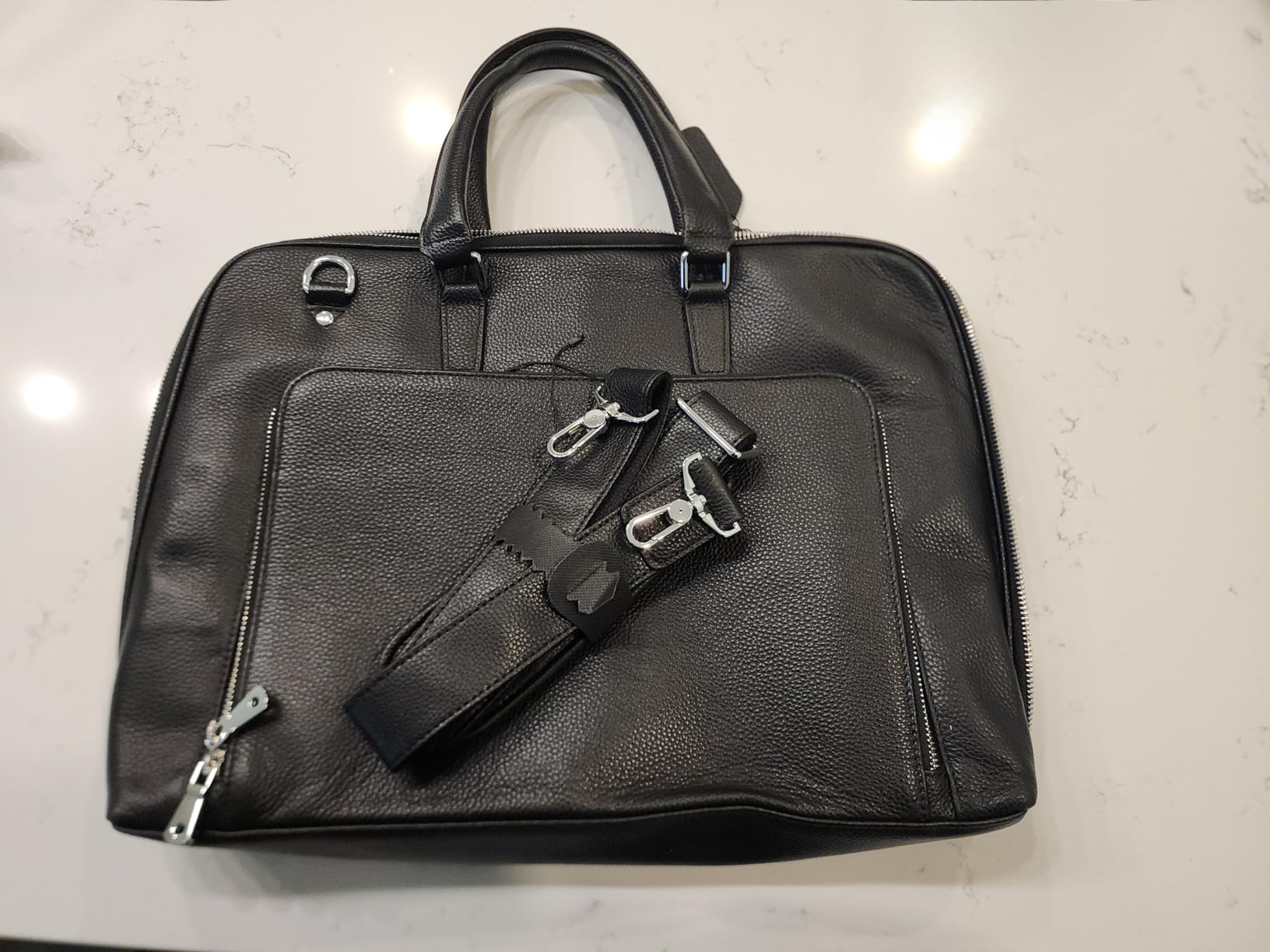 Masa Kawa Black Leather Slim Briefcase for Men Women Fits 15.6-16 Inch Laptop Professional Business Messenger Crossbody Shoulder Bag Lawyer Ladies Office Work Brief Attache Case customer photo 2