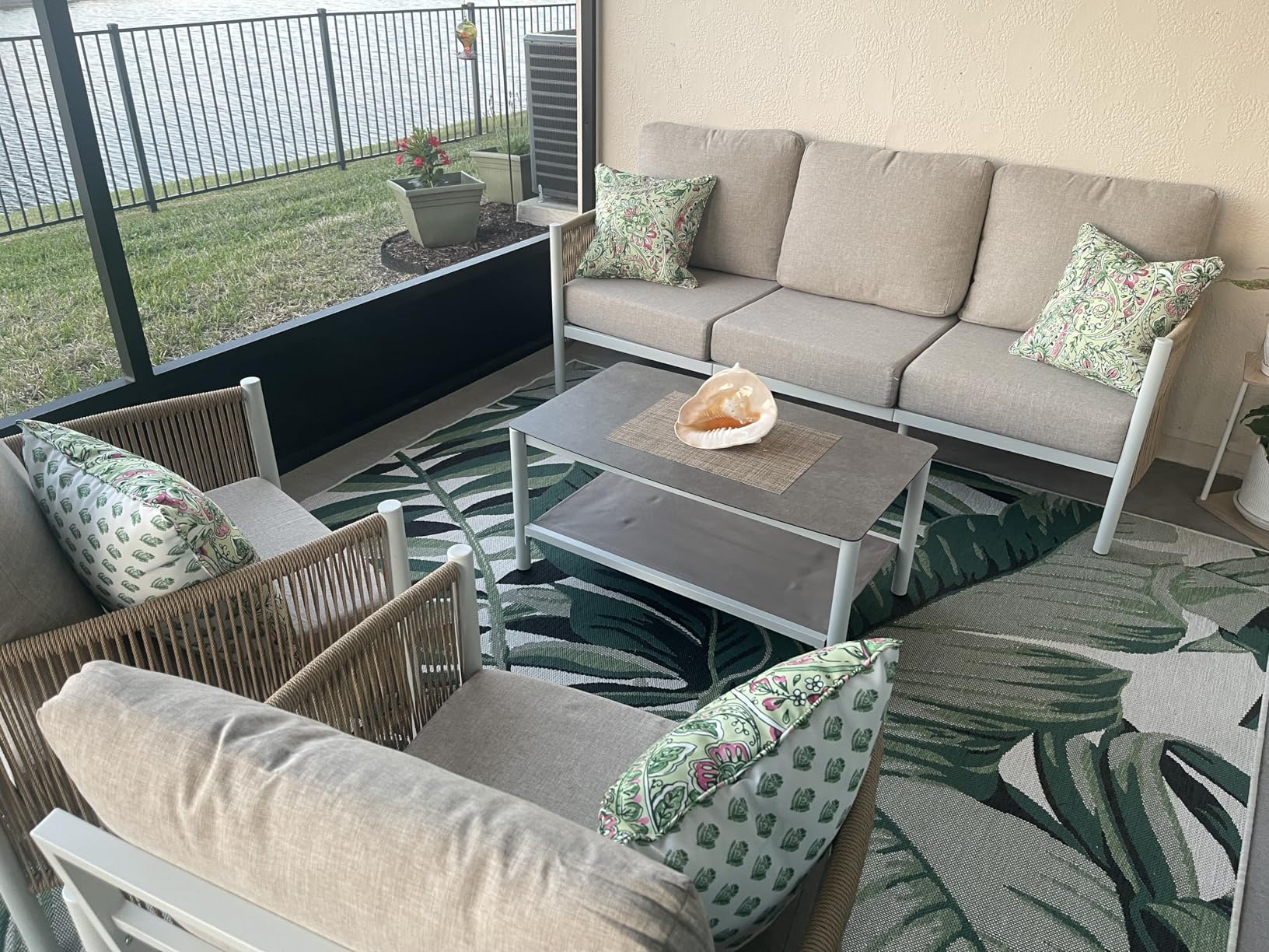 Aluminum Outdoor Patio Furniture Set with Dual-Layer Coffee Table, 5 Piece Modern Patio Conversation Sets with PE Rope, Outdoor Sectional Sofa with Thick Cushions for Balcony, Deck, Silver customer photo 1