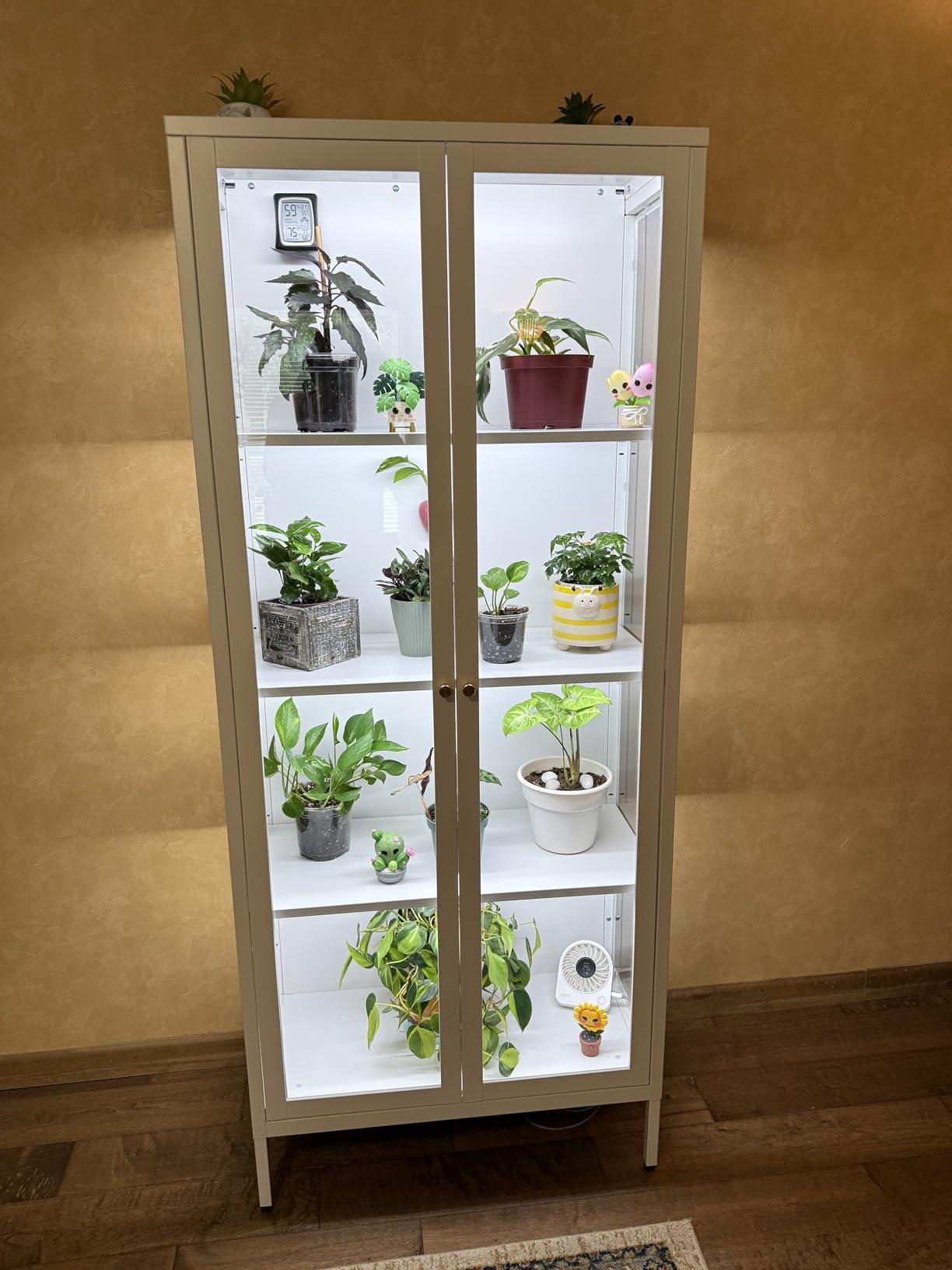 UNICOLY Glass Display Cabinet 4-Tier, Display Cabinet with Glass Doors, Curio Cabinet with Tempered Glasses Doors, Metal Storage Cabinets for Living Room, Plant, Assembly Required, Black customer photo 2