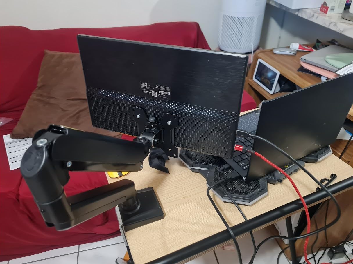 WALI Triple Monitor Mount for 13-34 inch Screens, Full Adjustable 3 Monitors Desk Mount with Clamp & Grommet Base, Triple Monitors Arm, up to 19.8lbs Each, VESA 75x75 100x100 mm (GSDM003XL), Black customer photo 2