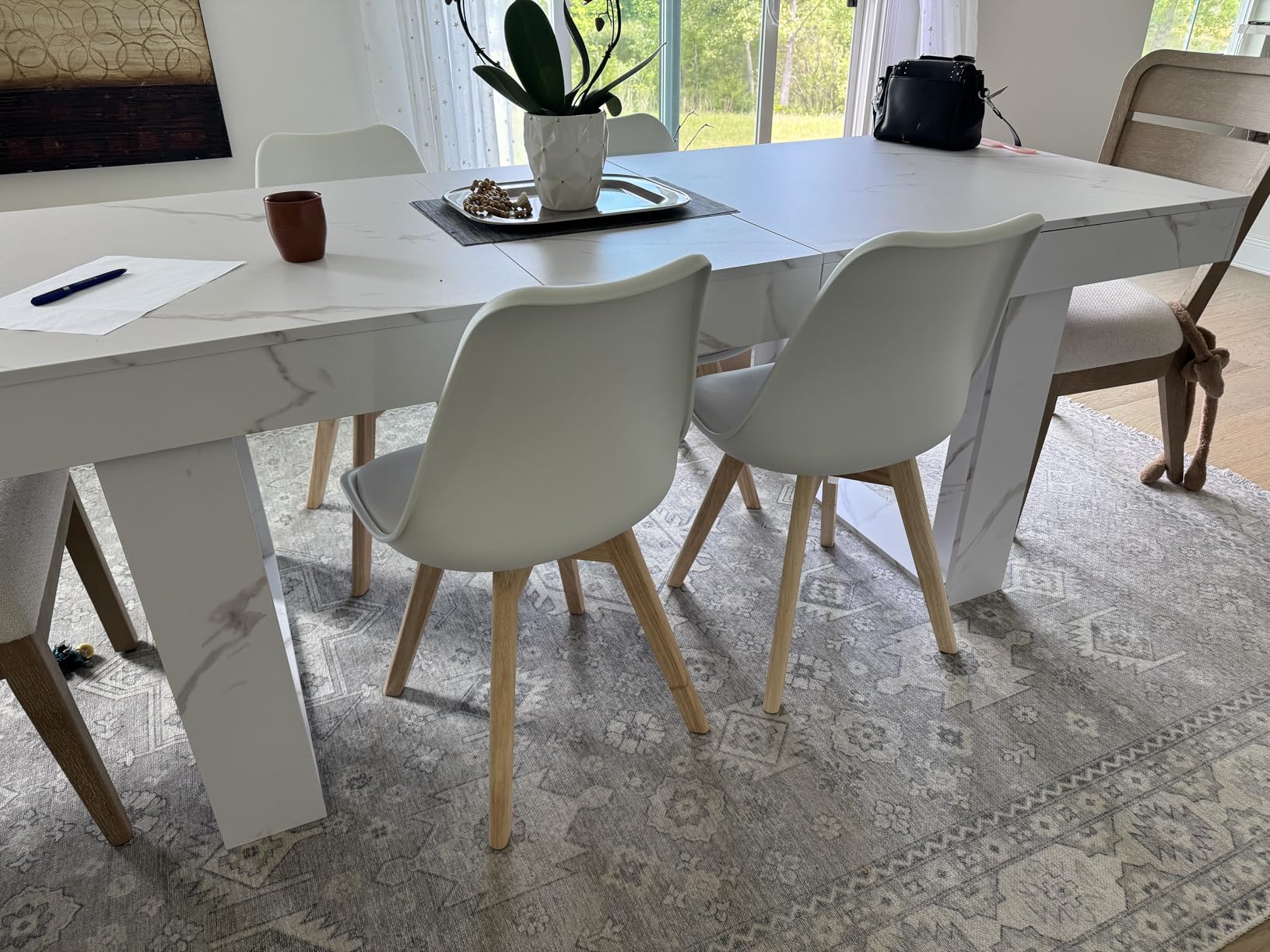 OLIXIS Dining Chairs Set of 8 Kitchen Mid Century Modern Chairs with Wood Legs and PU Leather Cushion for Living Room Bedroom Outdoor Lounge, Black customer photo 1