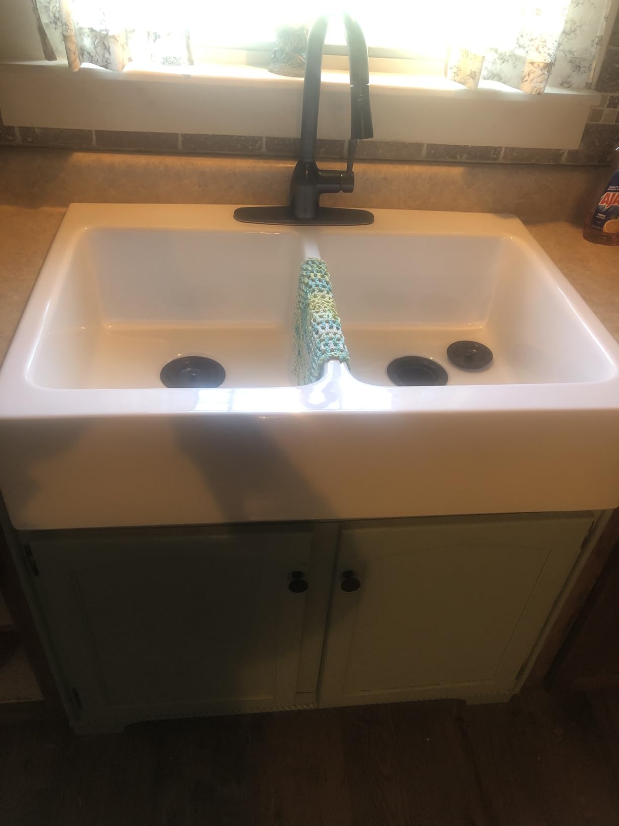 Sinkology Parker 34 Inch Fireclay Farmhouse Kitchen Sink - White Apron Front Double Bowl - Quick-Fit Drop-In Install for 36 Inch Cabinet - SureFire Material - Sinkology Everyday Warranty customer photo 2