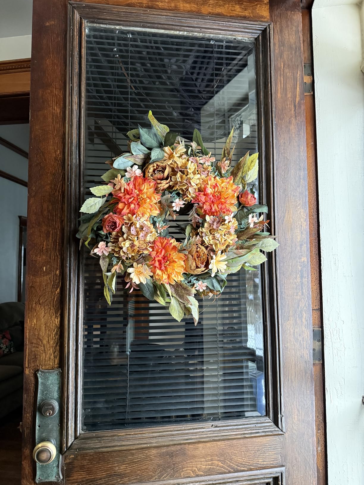 WANNA-CUL 24 Inch Fall Spring Wreaths for Front Door with Hydrangea, Little Pumpkins - Fall Decorations for Home, Fall Door Wreath Decor for Summer, Autumn, Harvest, Halloween or Thanksgiving customer photo 2