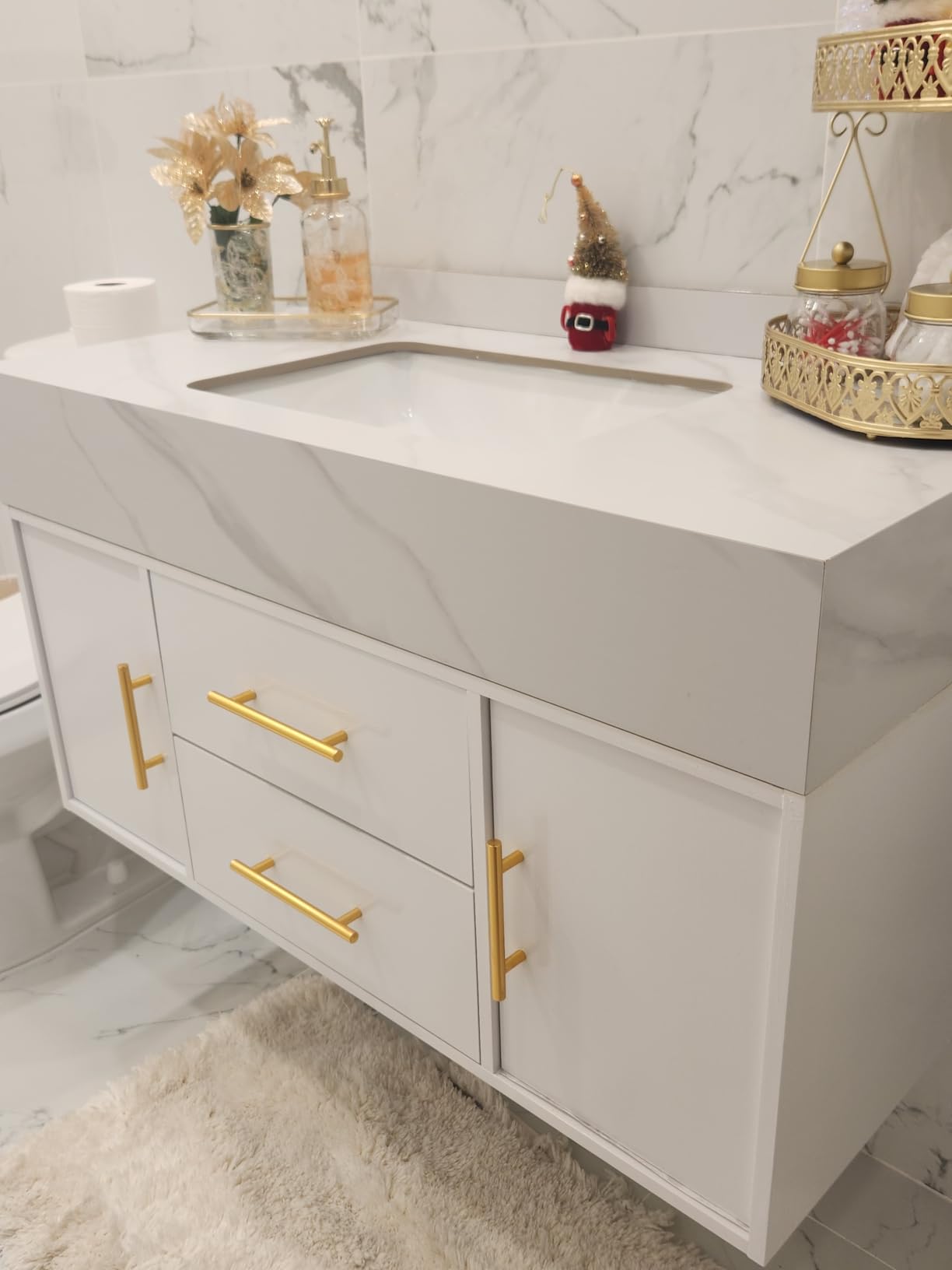 homary 39.4 inch Floating Bathroom Vanity with Single Sink, Modern Design with Sintered Stone Top & Undermount Sink, 2 Soft-Close Drawers for Shared Bathroom, Walnut customer photo 2