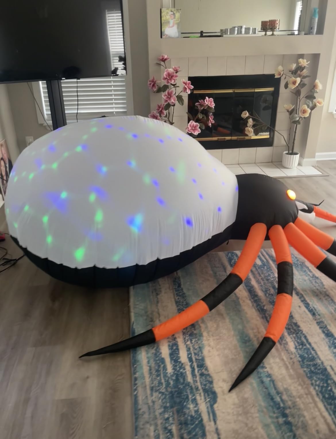 JOYIN 8 FT Halloween Inflatable Giant Spider Outdoor Decorations, Blow Up Spider Yard Decorations with Rotating Colorful Light and Glowing Eyes customer photo 1