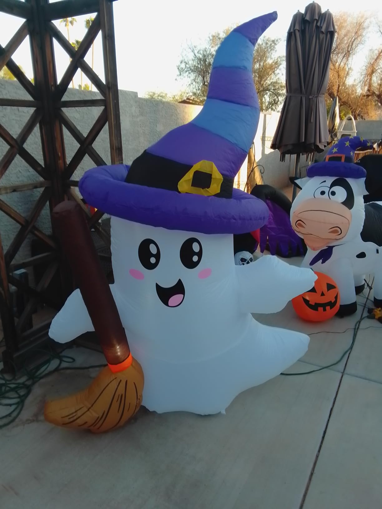 JOYIN 6 FT Tall Halloween Inflatables Ghost Outdoor Decorations, Cute Blow Up Ghost Holding Broom with LED customer photo 1