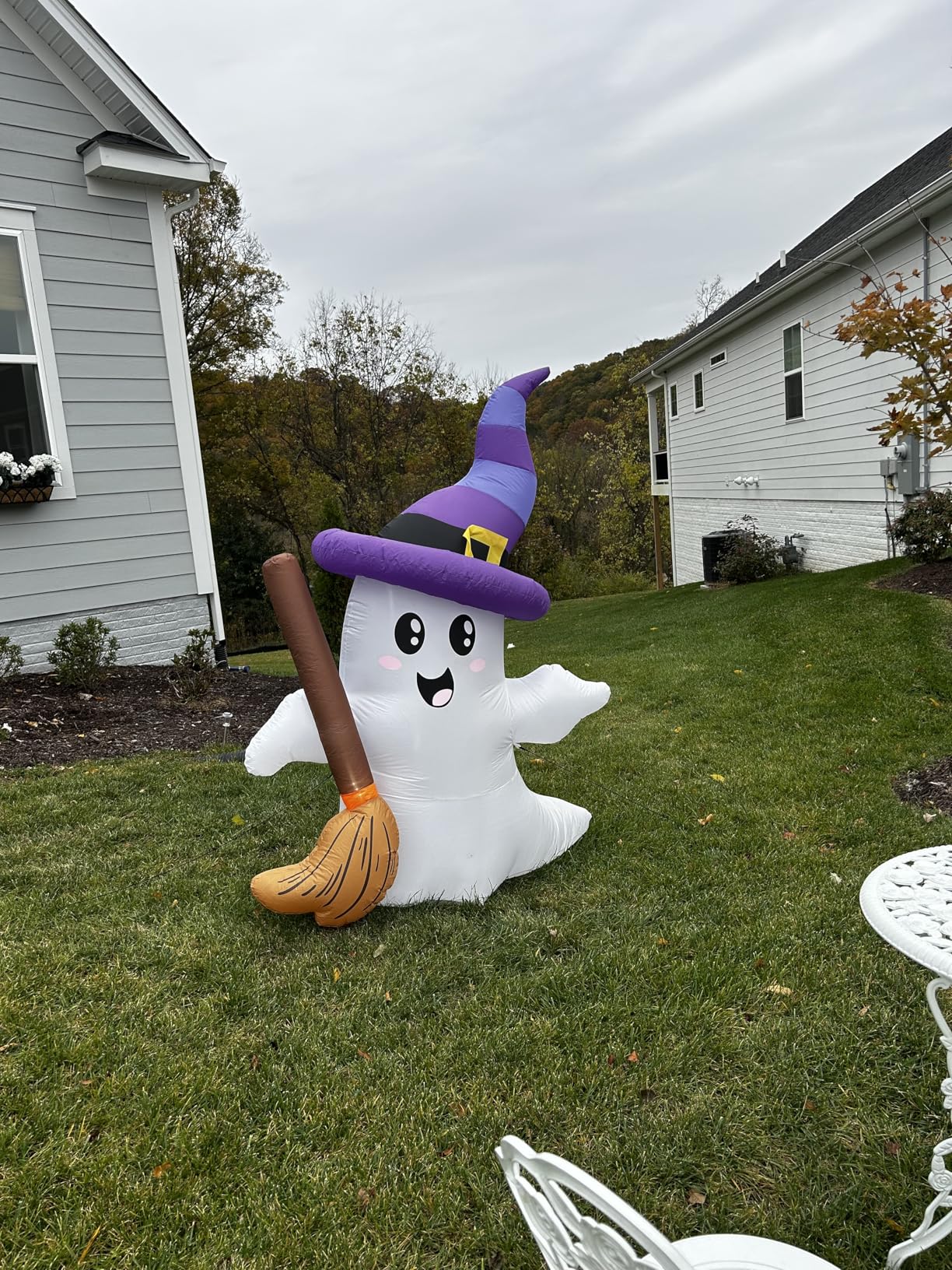 JOYIN 6 FT Tall Halloween Inflatables Ghost Outdoor Decorations, Cute Blow Up Ghost Holding Broom with LED customer photo 2