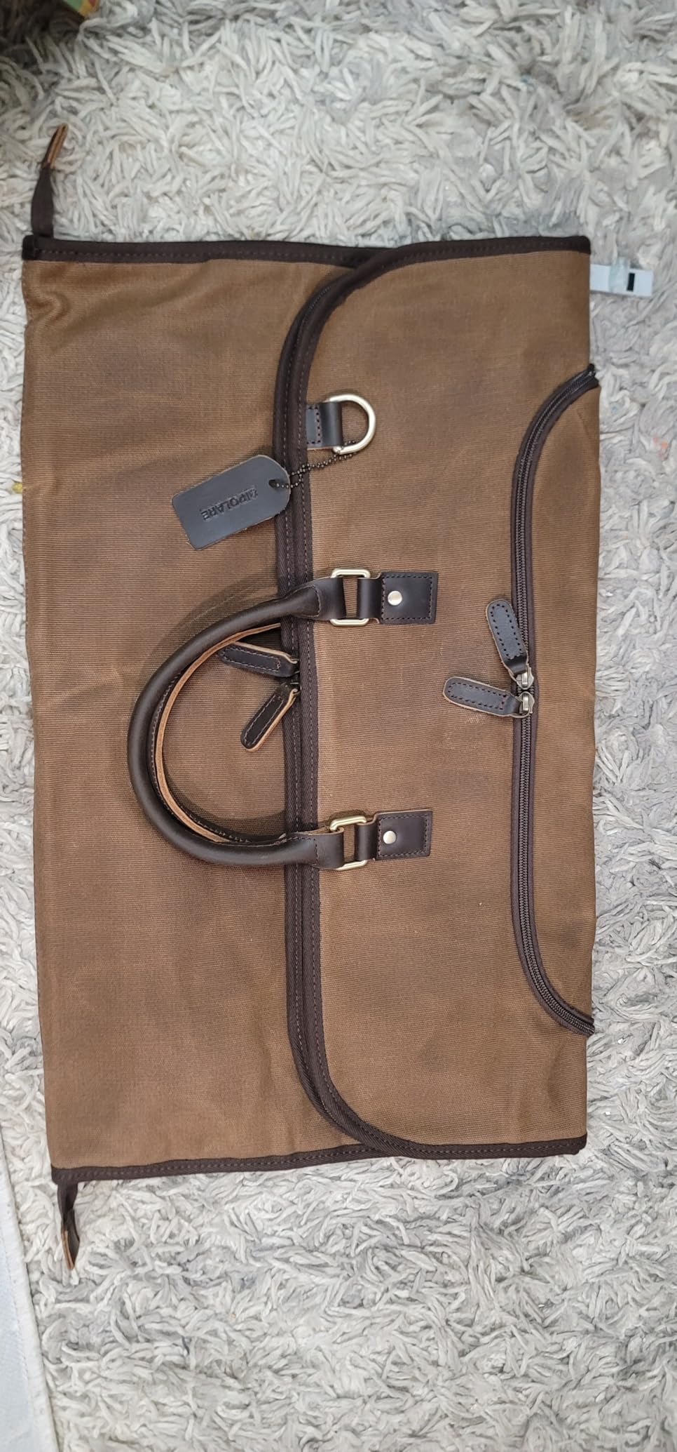Polare Waxed Canvas Full Grain Leather Trim Garment Carry On Bag for Travel, Foldable Hanging Suitcase Weekender Dust-Proof Garment Waterproof Cover with YKK Zipper and Adjustable Strap customer photo 1