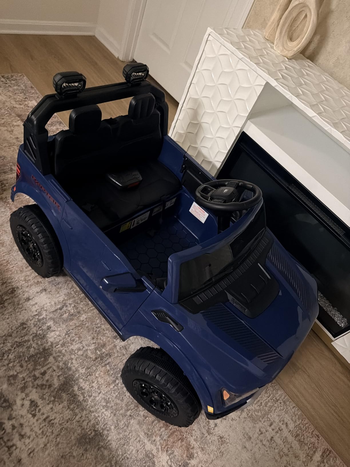 First Ride On 24V Kids Ride On Truck, Licensed Ford F-150 Raptor 2 Seater Electric Car w/Remote Control, Toddler Ride On Car Toys w/LED Lights, Bluetooth, Music, Truck Bed Storage, Soft Start (White) customer photo 1