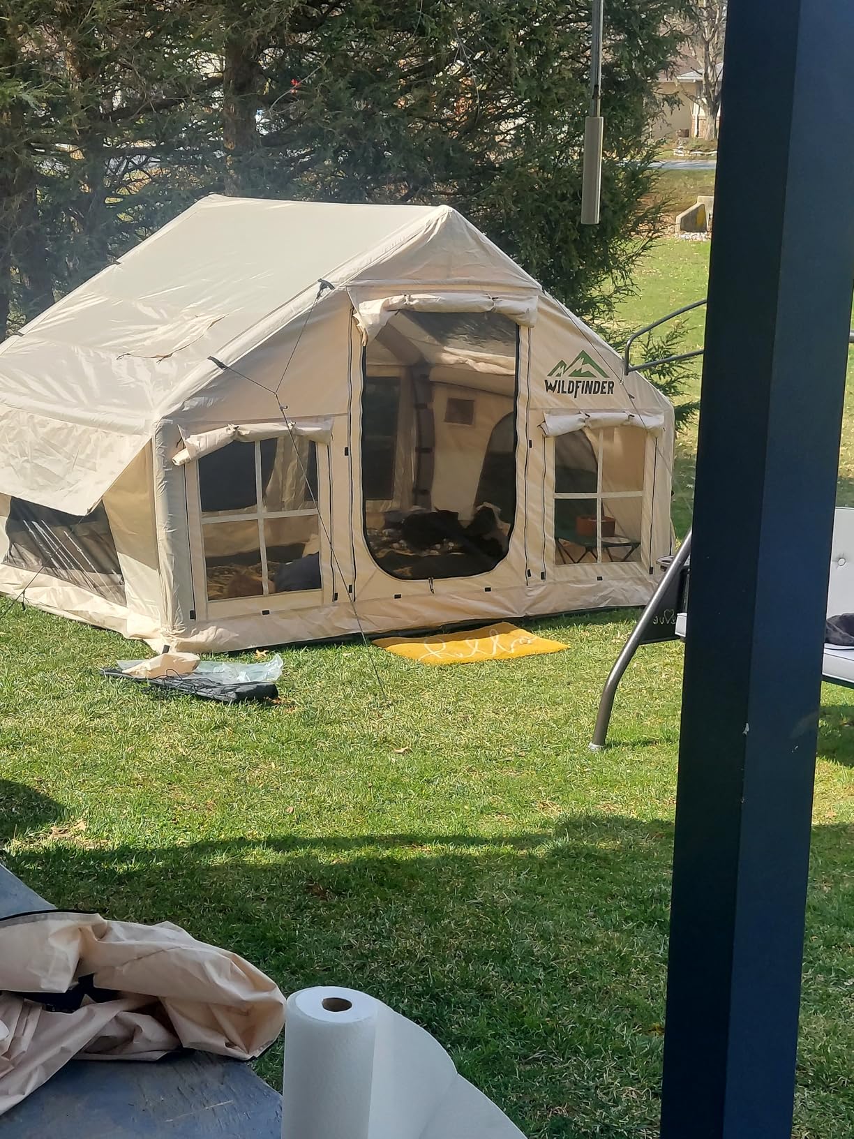 Inflatable Tent with Skylight, Quick Setup Blow Up Tents with Pump, Hot Tent with Stove Jack, Waterproof Oxford Inflatable House for Camping, Air Glamping Tents for Camping Adult customer photo 1