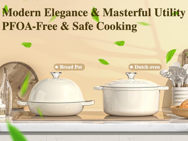 Enameled Round Cast Iron Bread Oven, 6 Qt Cast Iron Dutch Oven for Homemade Sourdough Bread Baking, Bread Pot with Dome Lid & Cotton Potholders (Cream White) customer photo 2