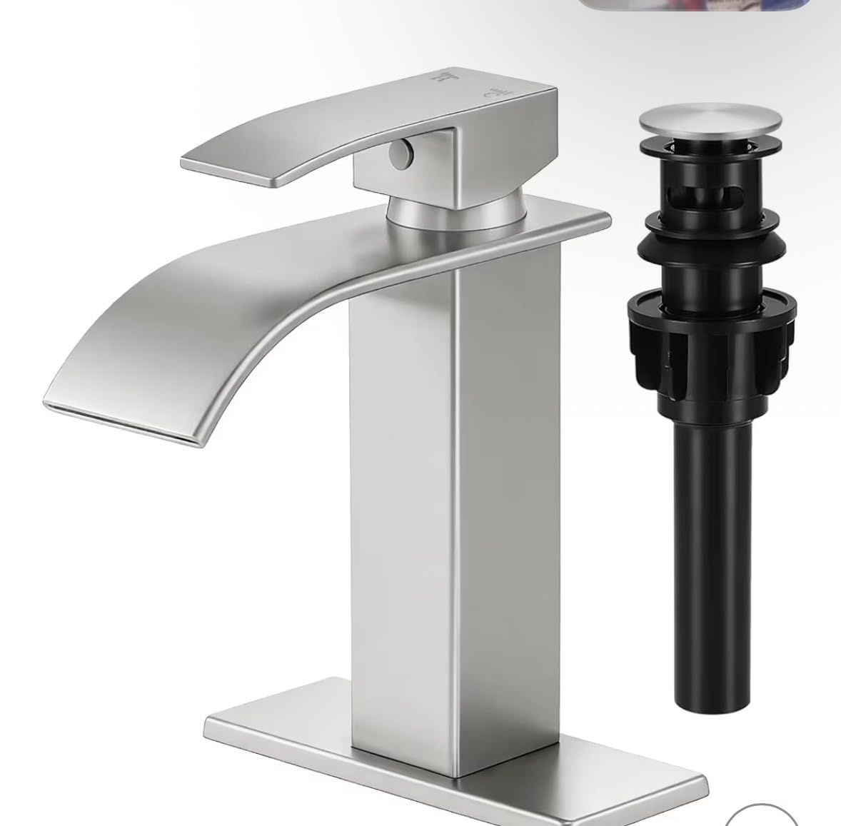 Bathroom Faucets Brushed Nickel Waterfall Bathroom Sink Faucet Modern Single Handle Bathroom Faucet for 1 or 3 Hole Mixer Tap Washbasin Faucet with Deck, Pop-up Drain and Supply Hoses customer photo 2