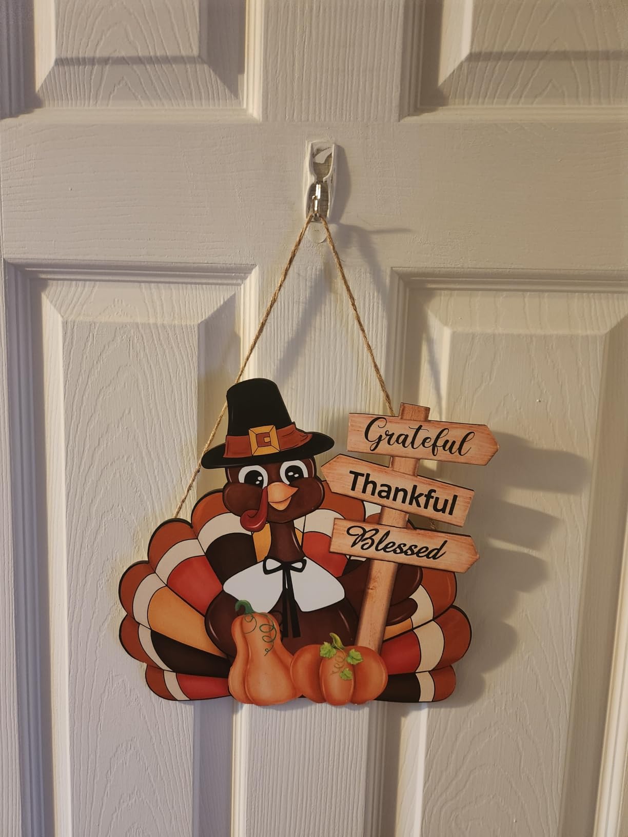 Thanksgiving Decoration Wooden Turkey Pumpkin Door Wreath for Front Door Sign Wall Signs, Thankful Blessed Grateful Pumpkin Sign Hanging for Fall Autumn Harvest Home Halloween Decoration customer photo 1
