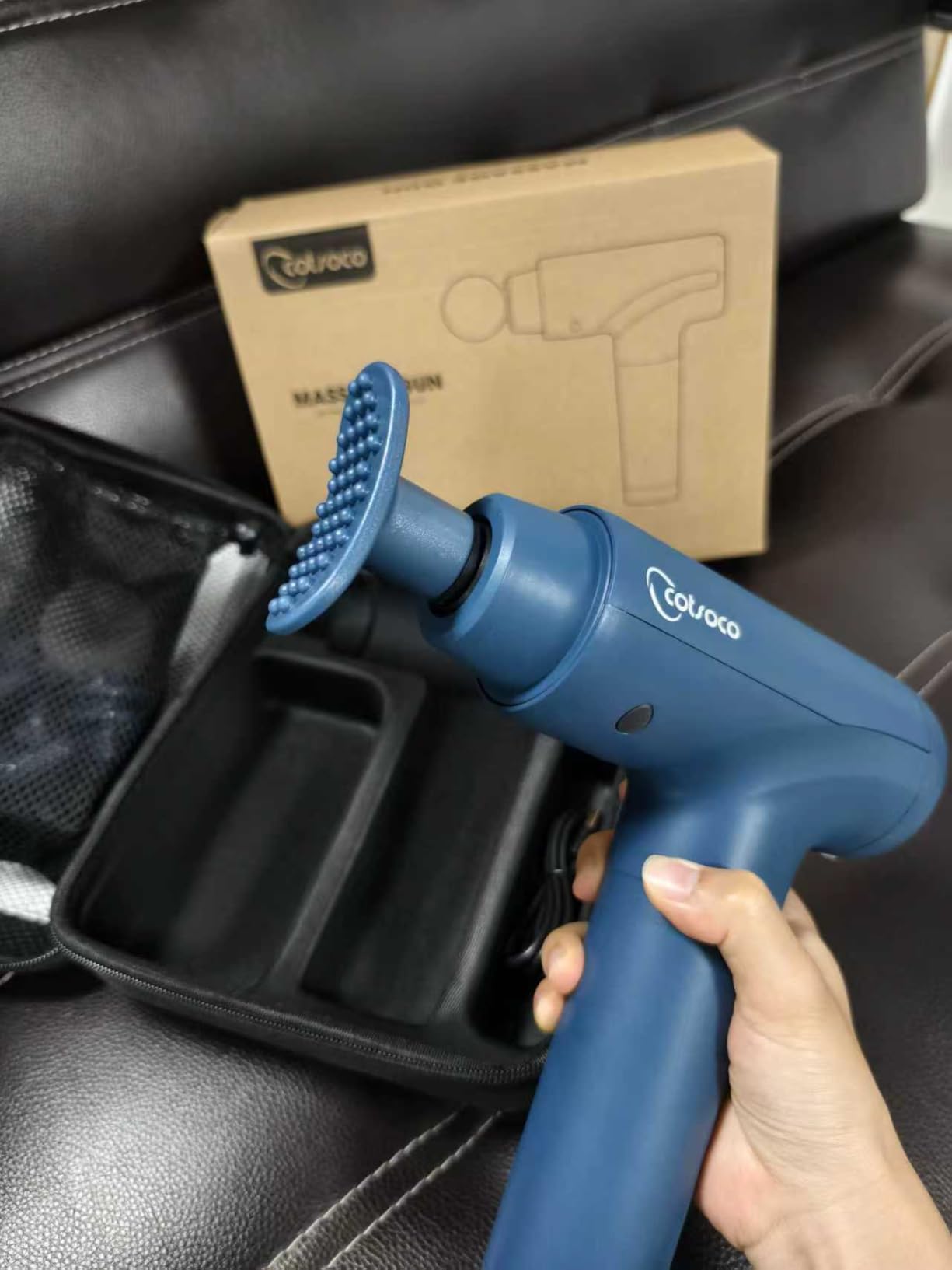 cotsoco Massage Gun Deep Tissue, Muscle Massage Gun with 9 Attachment Heads 20 Speeds & Silent Brushless Motor for Pain Relief, Handheld Percussion Back Massager Gun customer photo 1