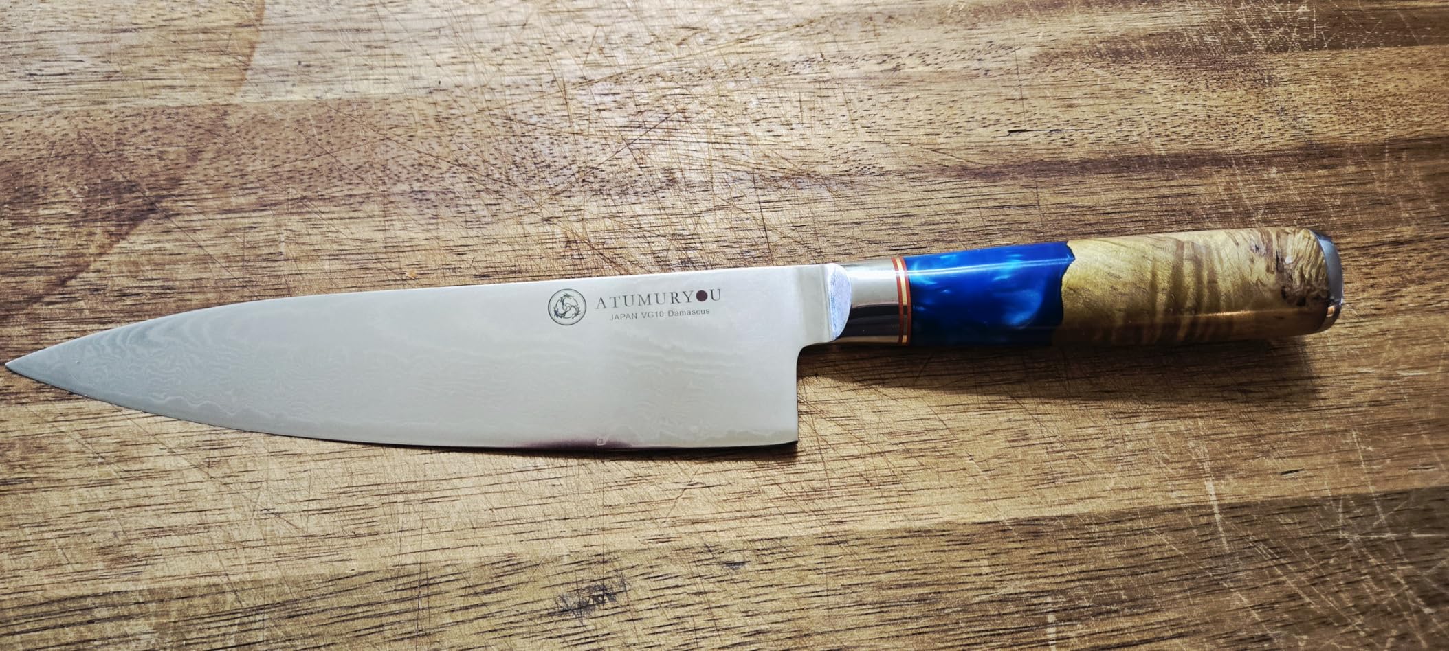 ATUMURYOU Japanese Chef Knife, 8 Inch Damascus Kitchen Knife with VG10 Steel, Ultra Sharp Professional Cooking Knives with Resin Wood Handle, Perfect Father Day Gifts customer photo 1